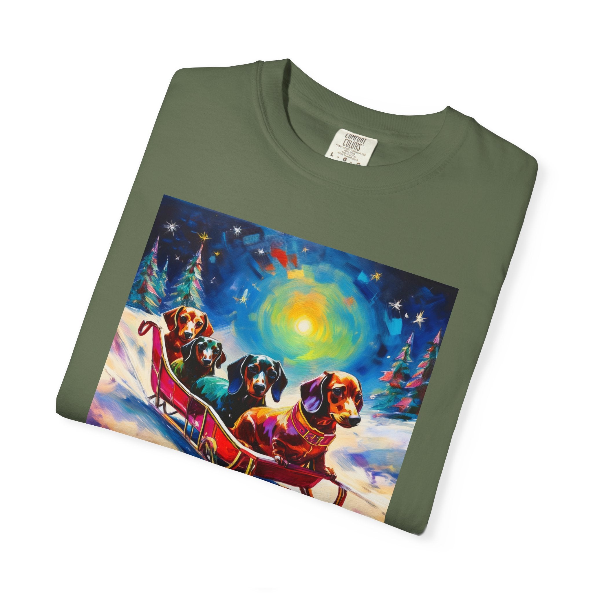 Dachshund Night Sleighride Unisex Garment-Dyed T-shirt