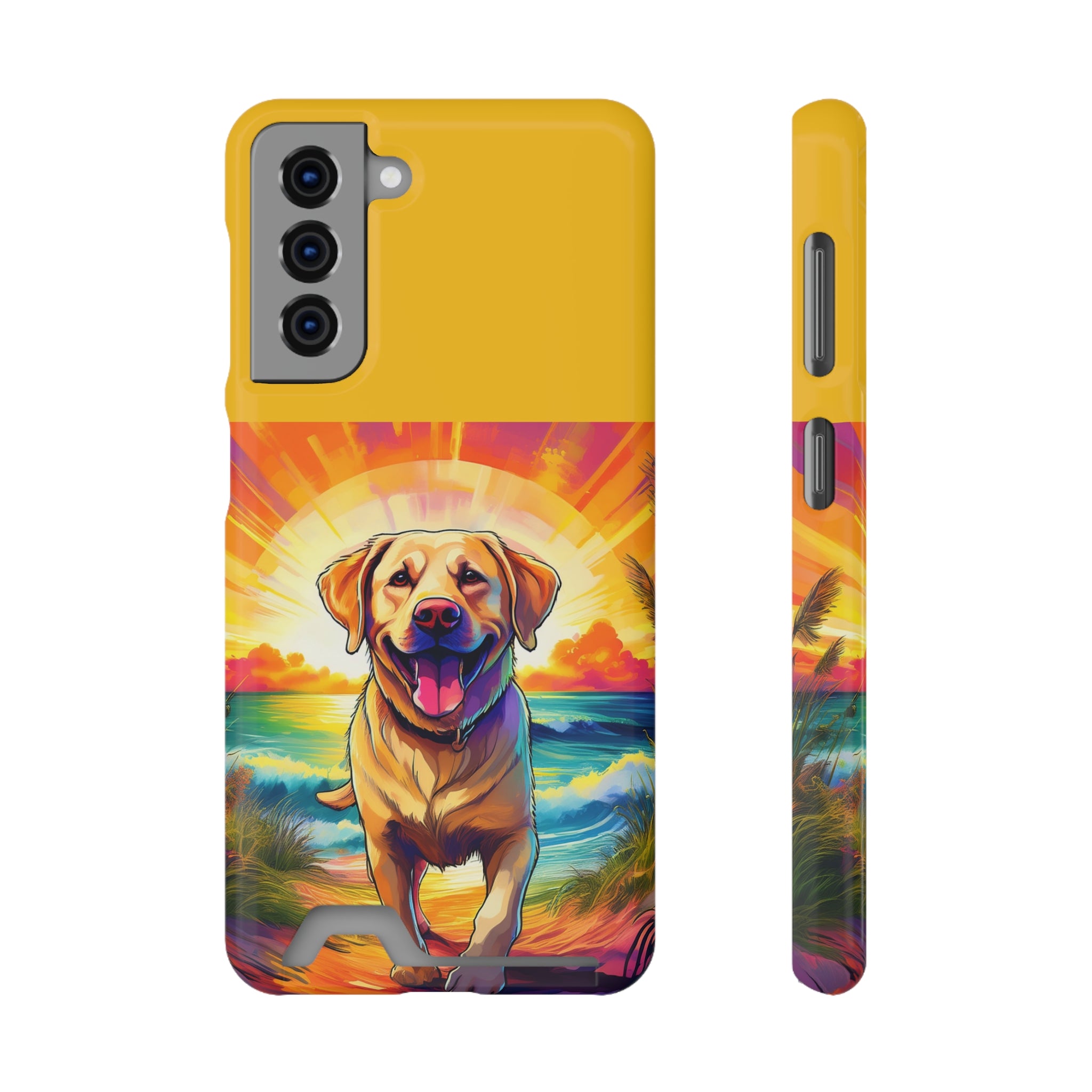 Yellow Lab Sunset Beach Phone Case with Card Holder