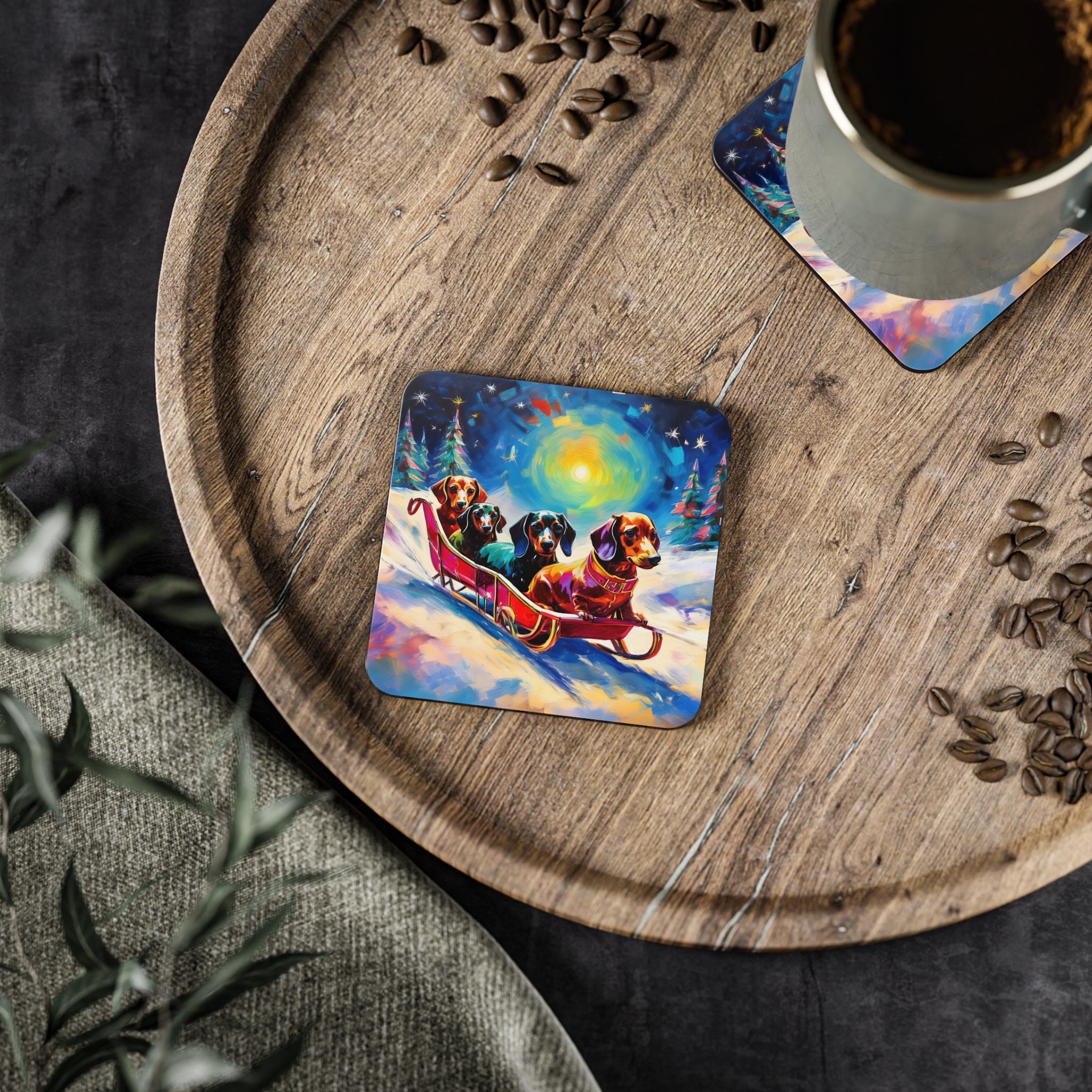 Dachshund Night Sleighride Coasters