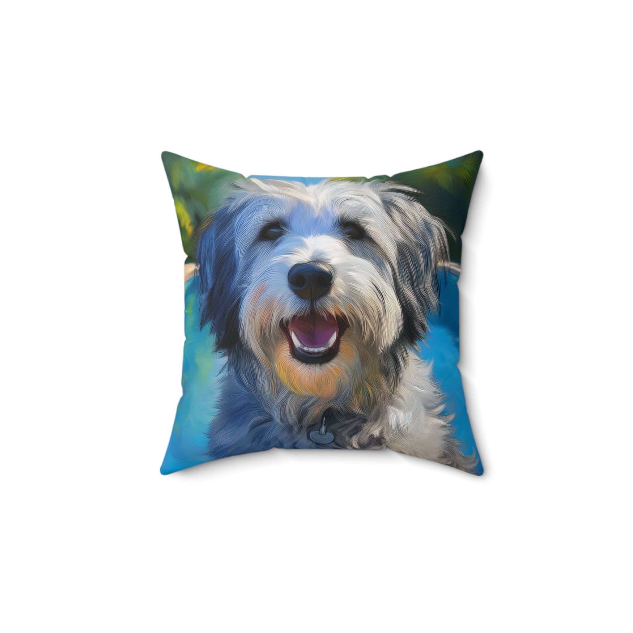 Grey Shaggy Dog Poolside Polyester Square Pillow