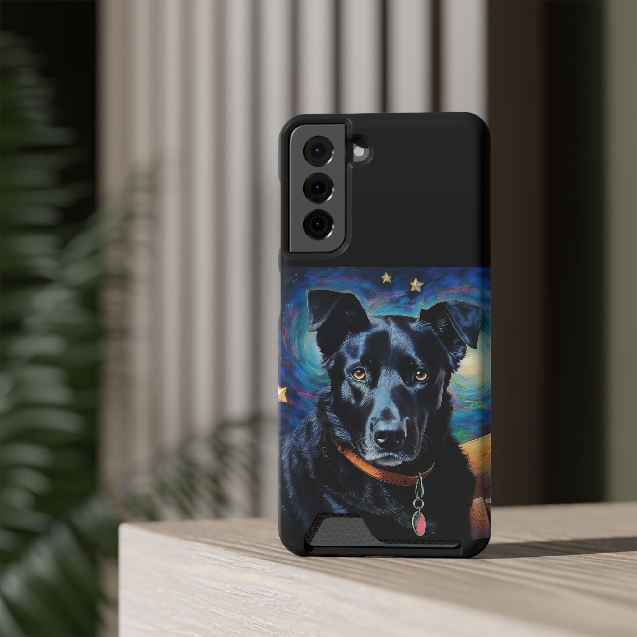Black Shepherd Lab Stary Night Phone Case with Card Holder