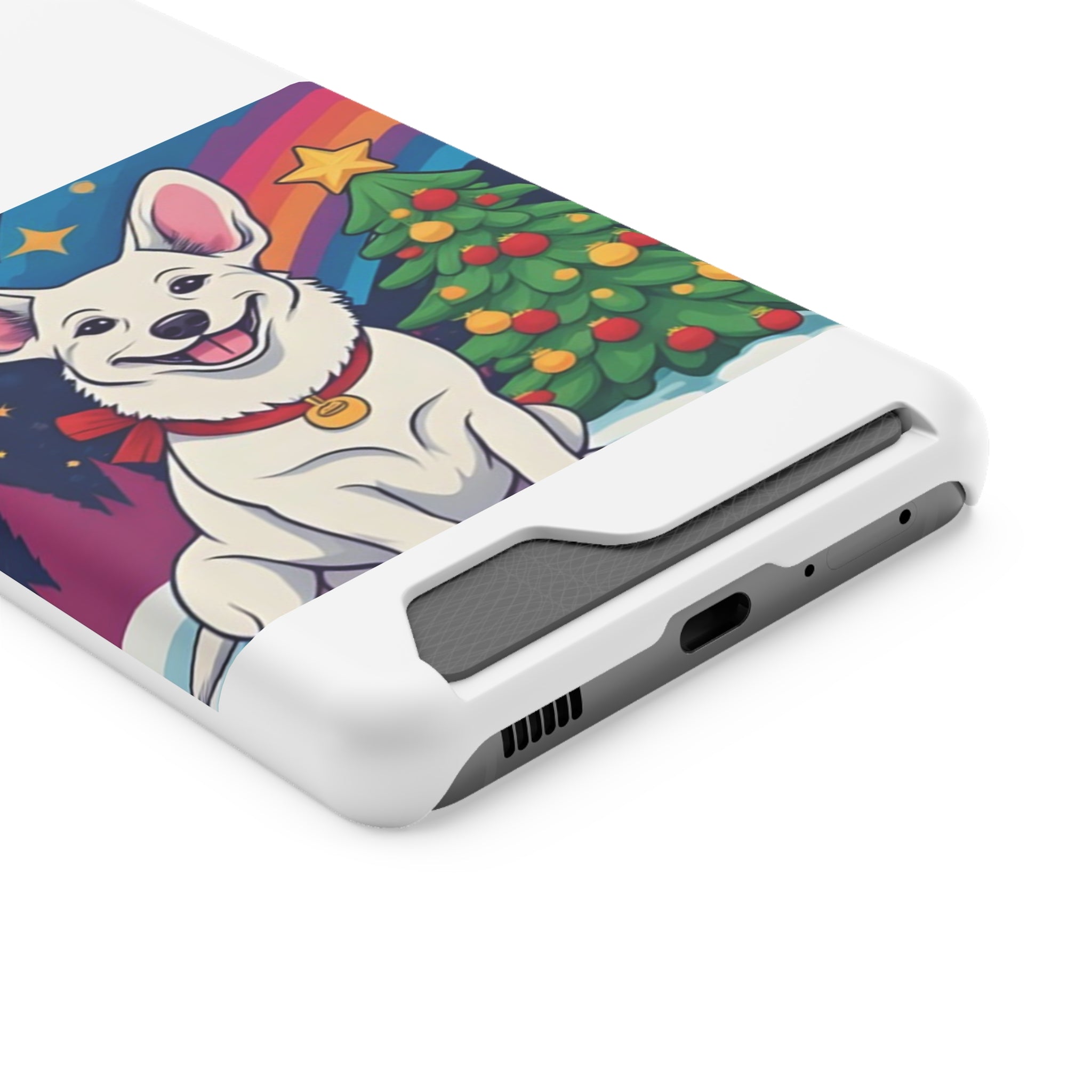 White Corgi Holiday Phone Case with Card Holder