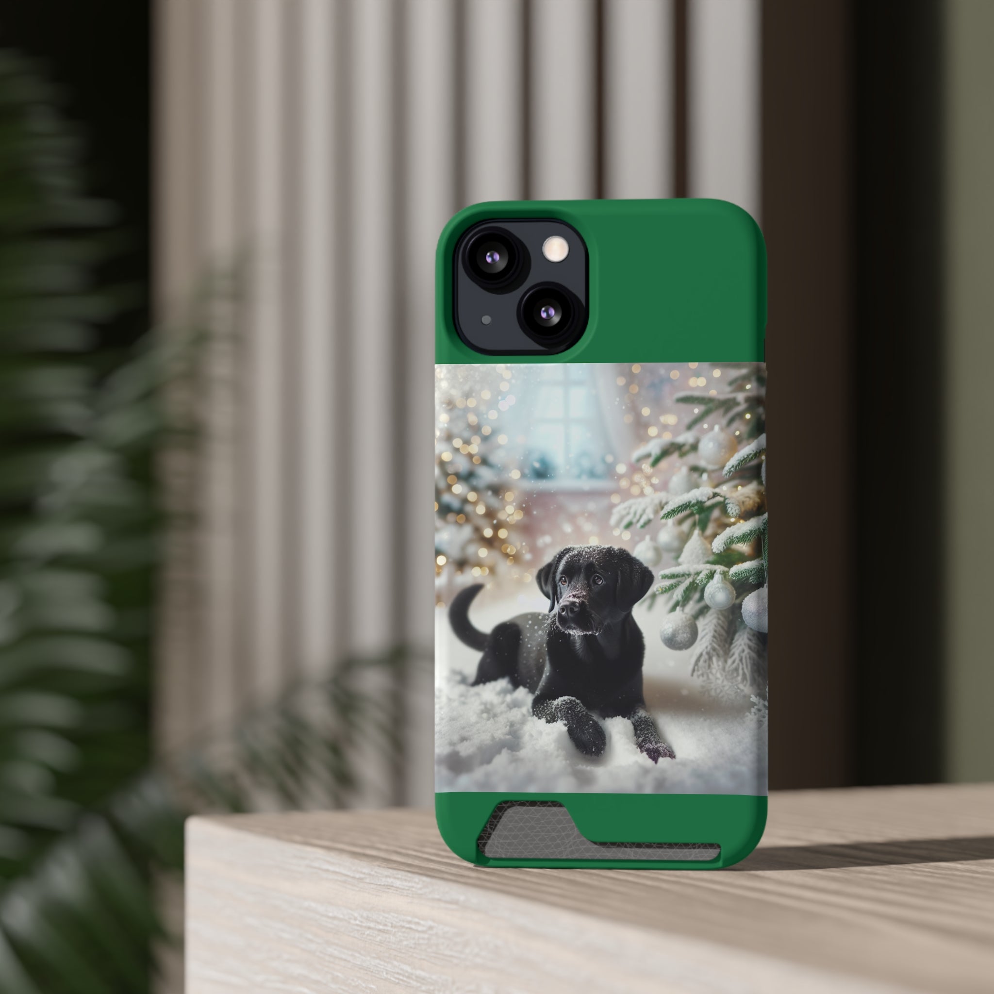 Black Lab Holiday Phone Case with Card Holder