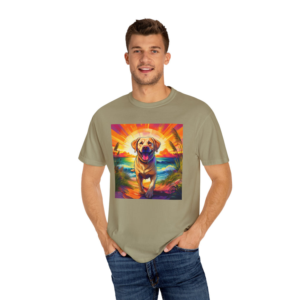 Yellow Lab Sunset Beach Unisex Garment-Dyed T-shirt