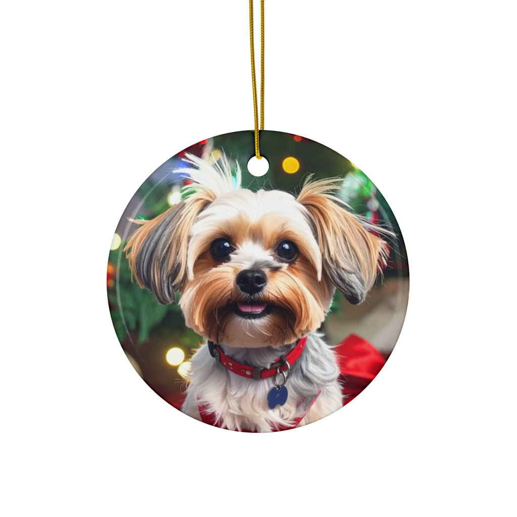 Yorkie Holiday Ceramic Ornament
