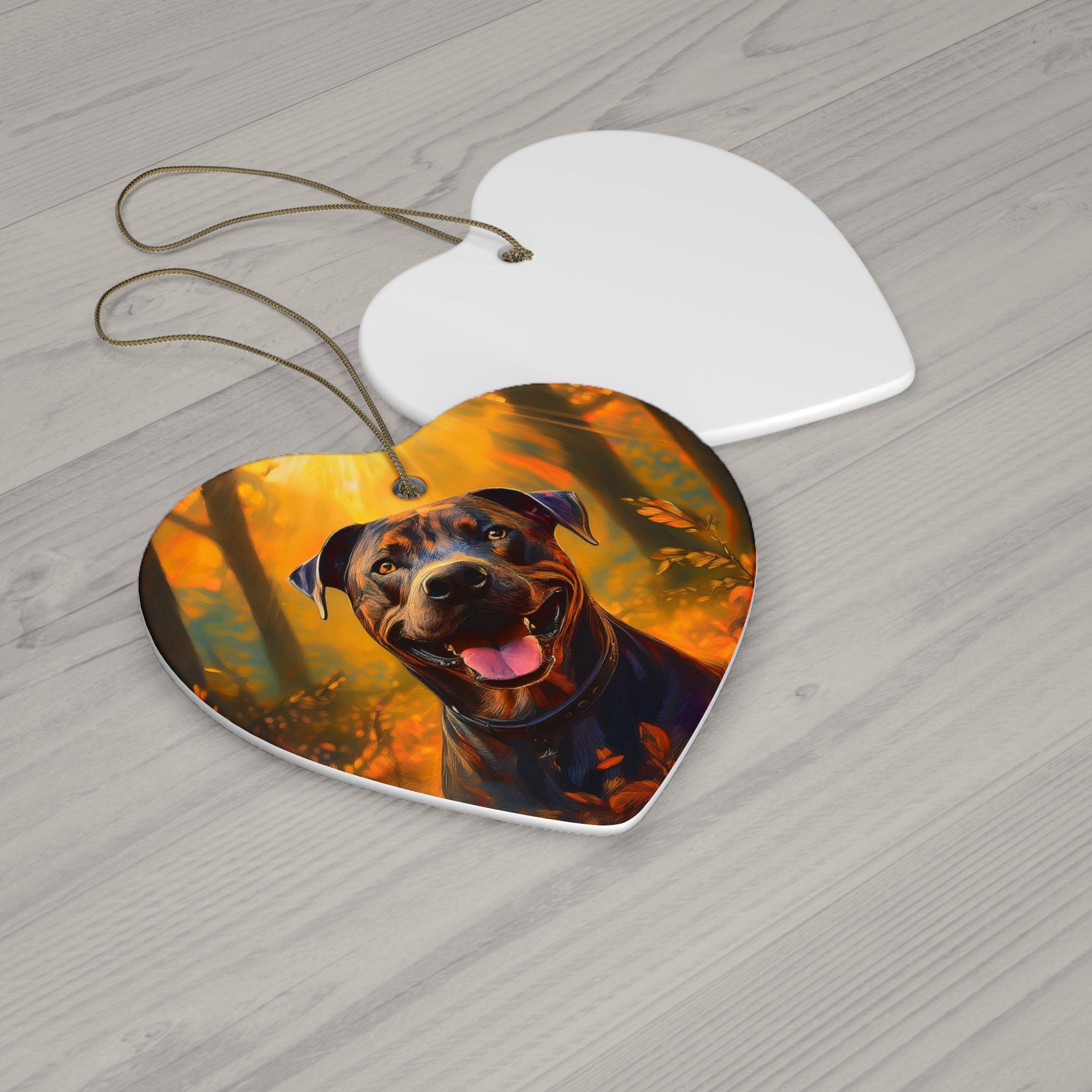 Pit Bull Brindle Autumn Ceramic Ornament