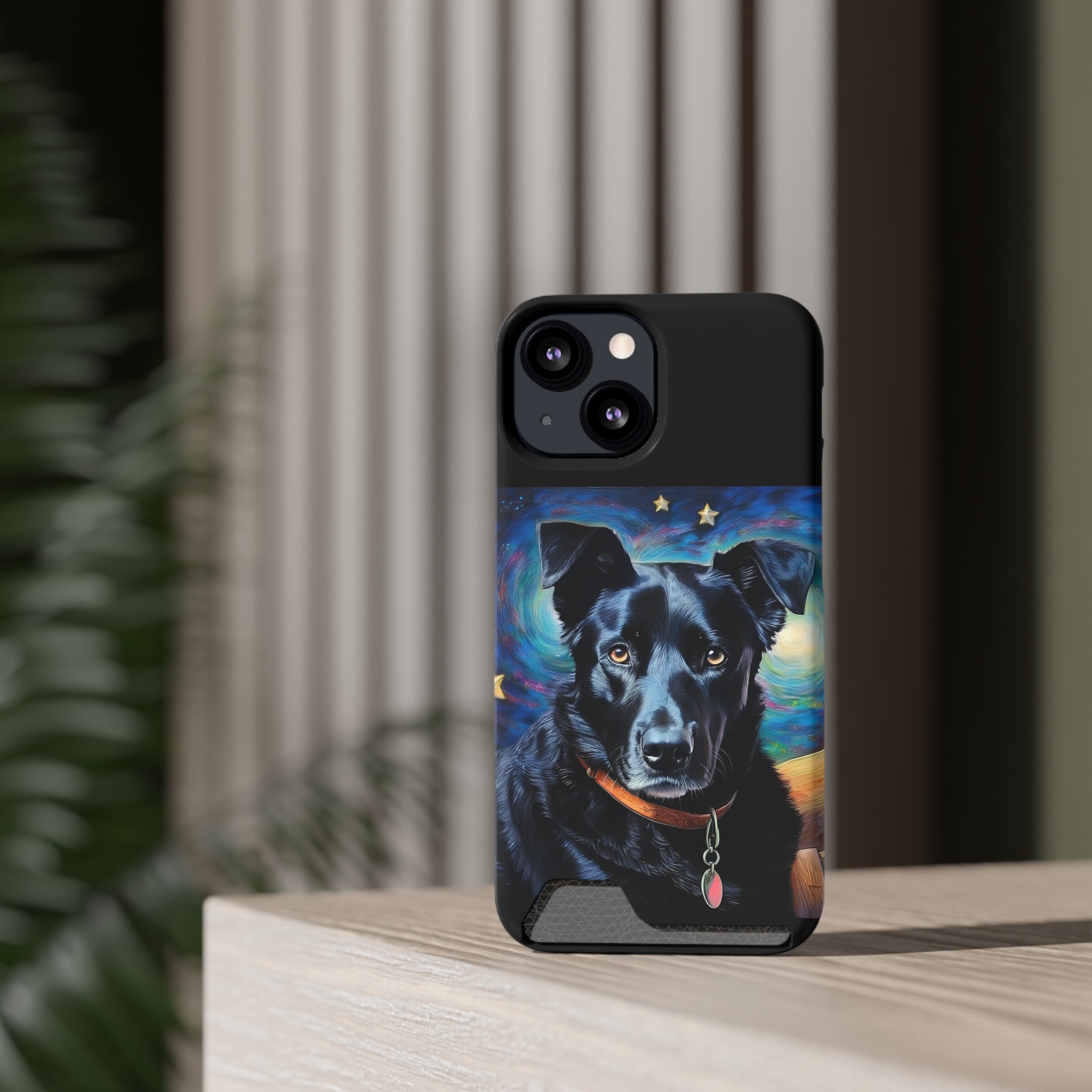 Black Shepherd Lab Stary Night Phone Case with Card Holder
