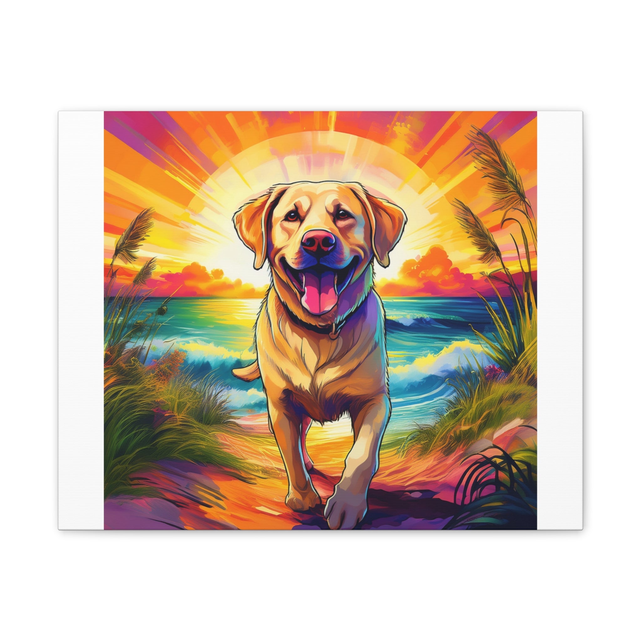 Yellow Lab Sunset Beach Canvas Stretched, 0.75"