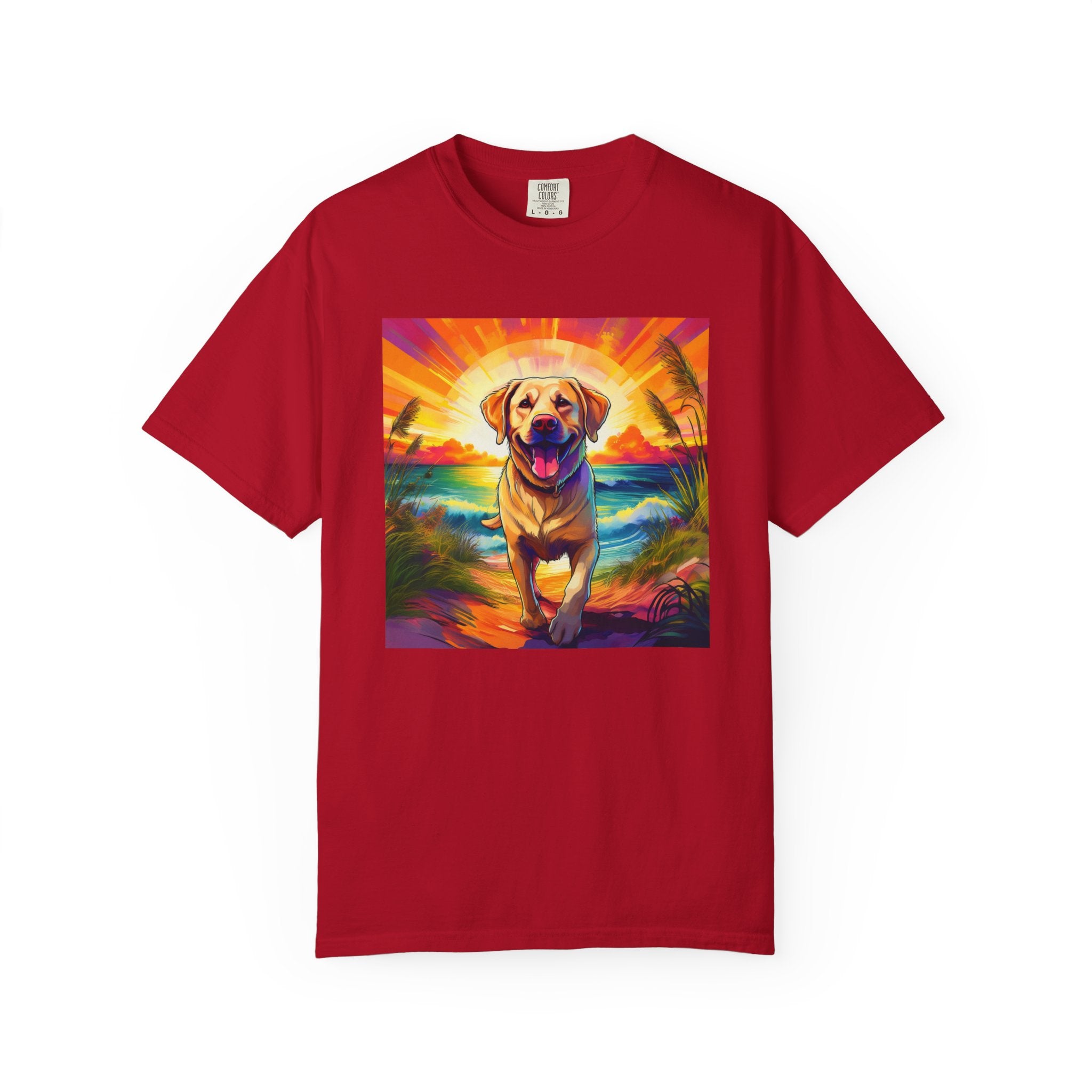 Yellow Lab Sunset Beach Unisex Garment-Dyed T-shirt