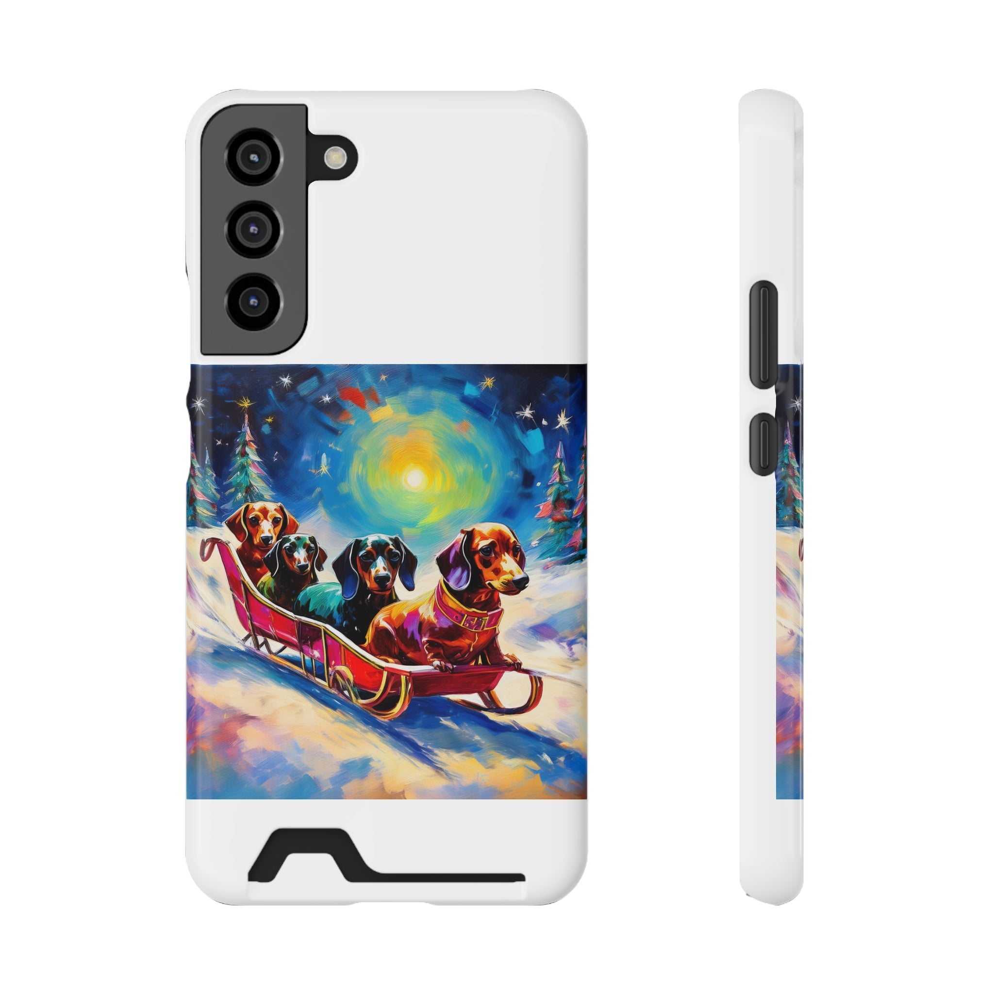 Dachshund Night Sleighride Phone Case with Card Holder