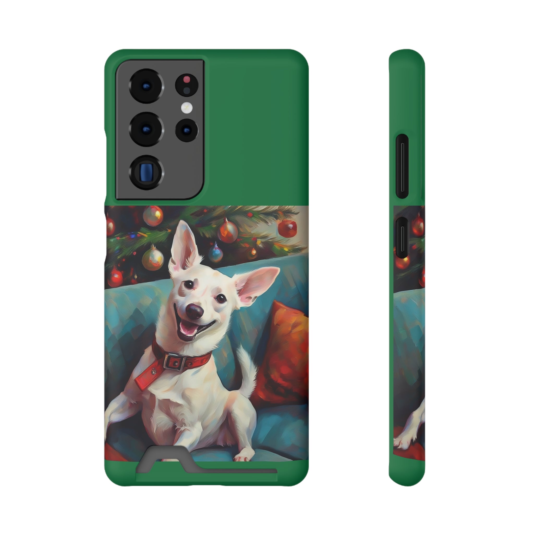White Corgi Holiday II Phone Case with Card Holder