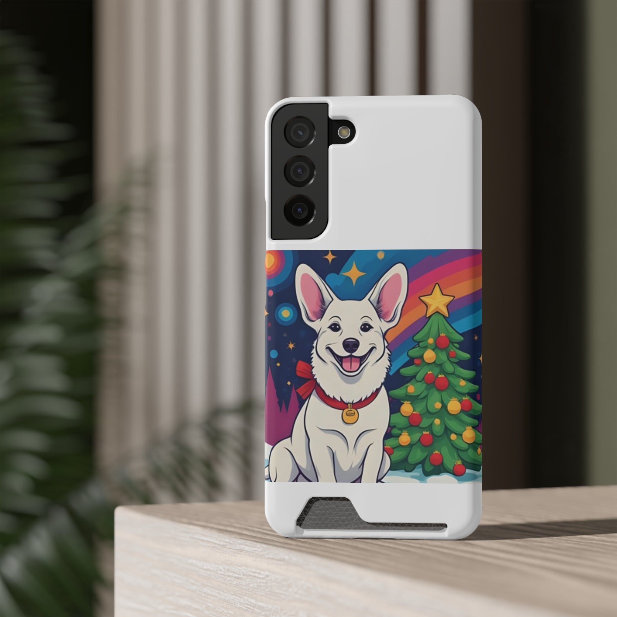 White Corgi Holiday Phone Case with Card Holder