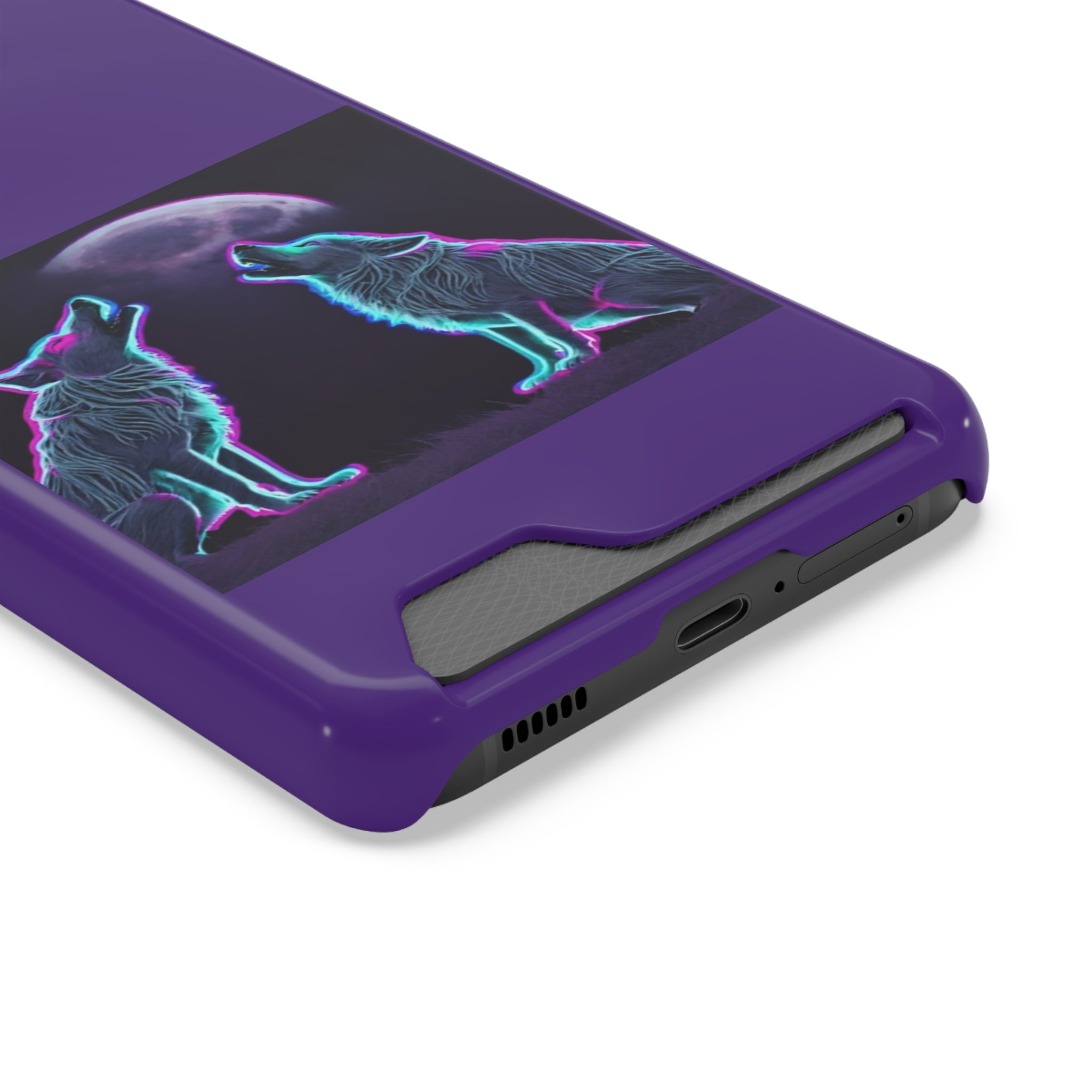 Neon Wolves Howling Phone Case with Card Holder