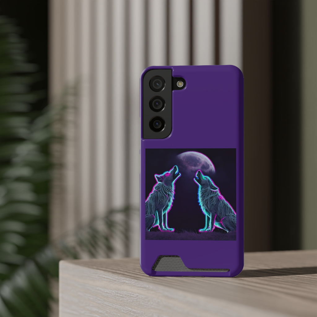 Neon Wolves Howling Phone Case with Card Holder