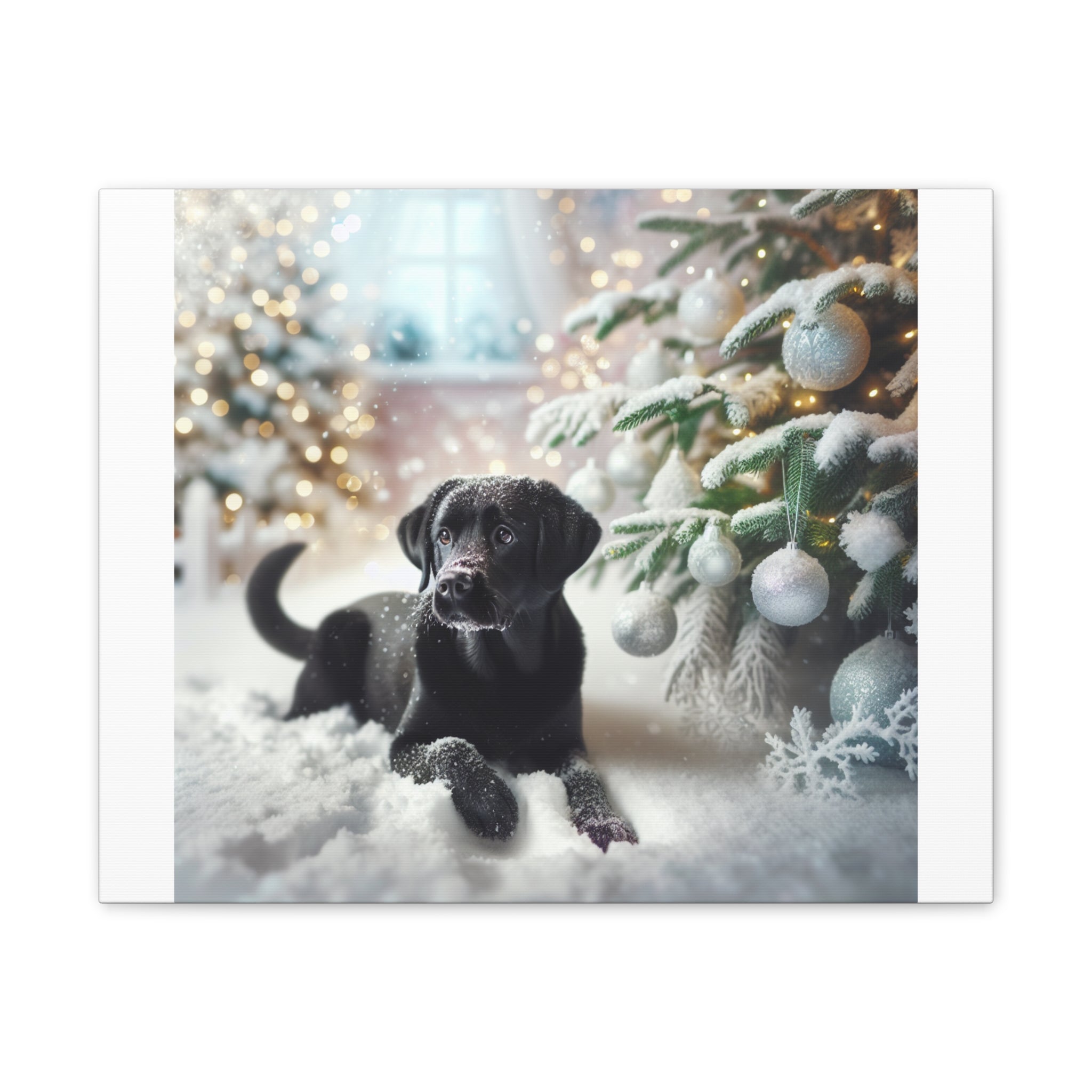 Black Lab Puppy Holiday Canvas Stretched, 0.75"