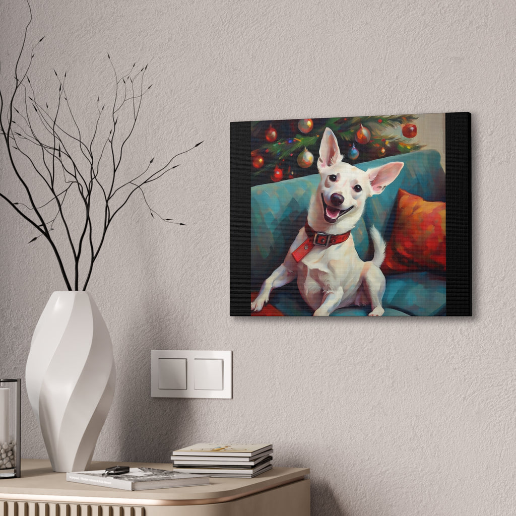 White Corgi Holiday II Canvas Painting