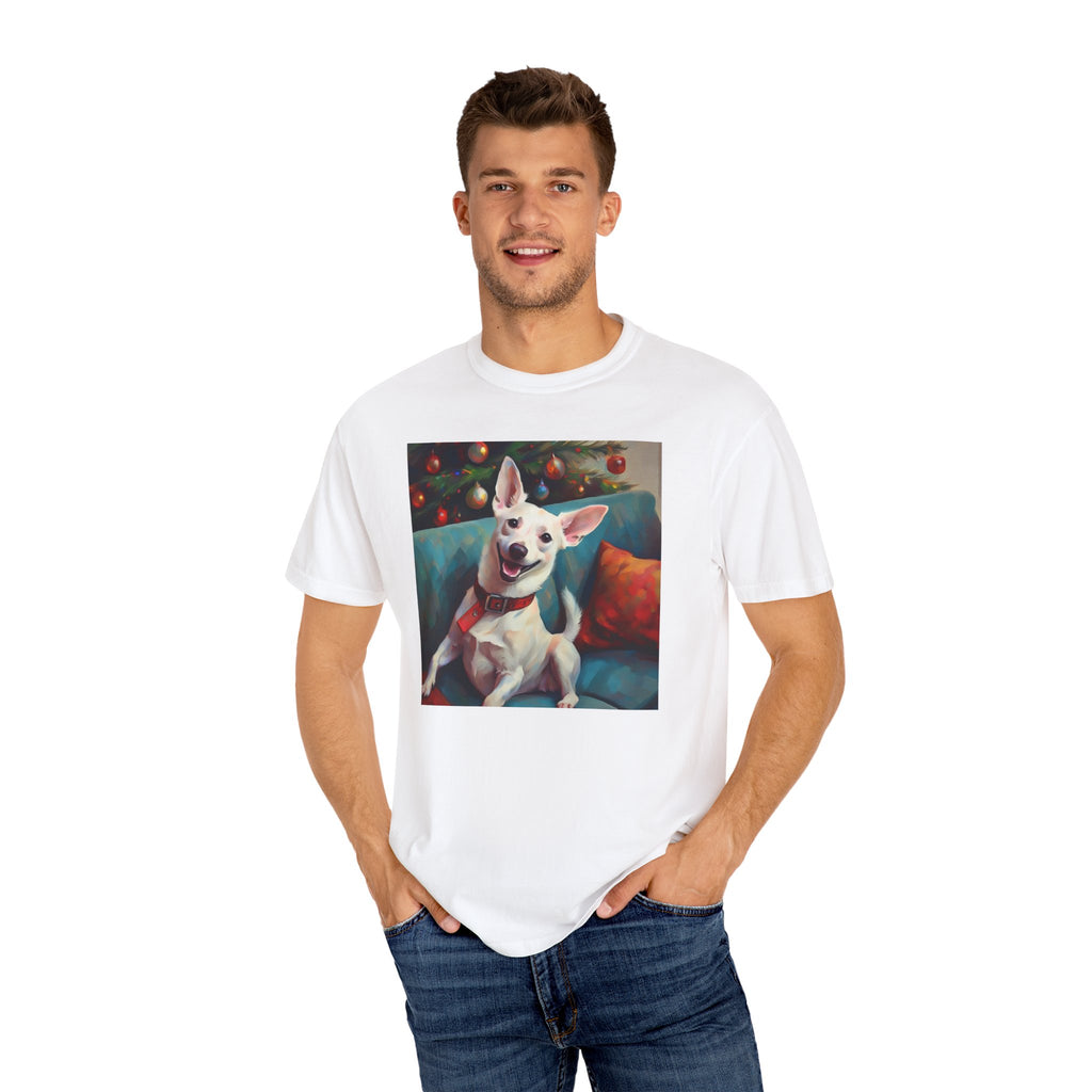 White Corgi Holiday II Unisex Garment-Dyed T-shirt