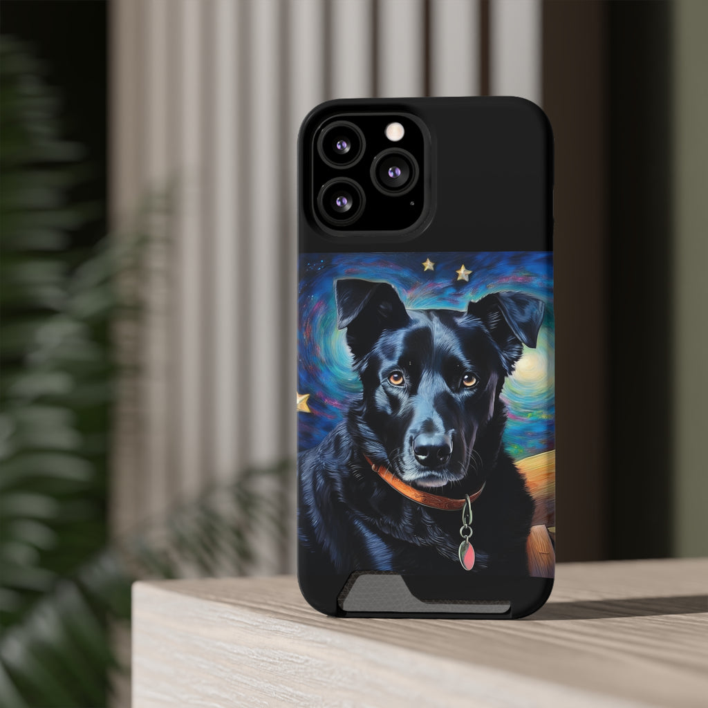 Black Shepherd Lab Stary Night Phone Case with Card Holder