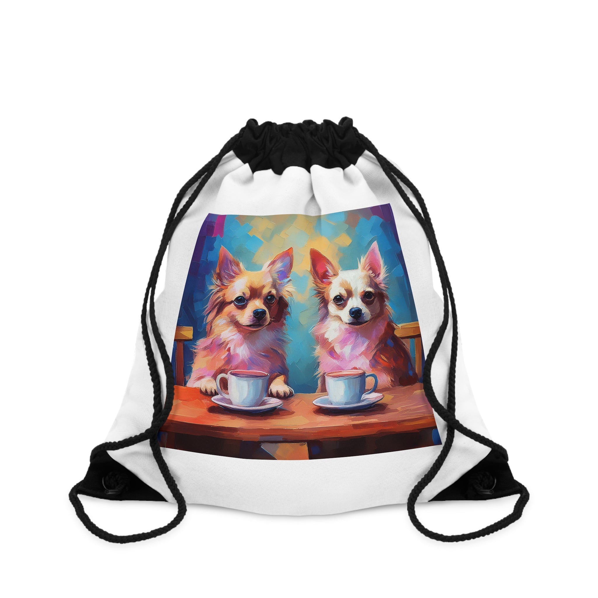 Cafe con Chihuahua Drawstring Bag