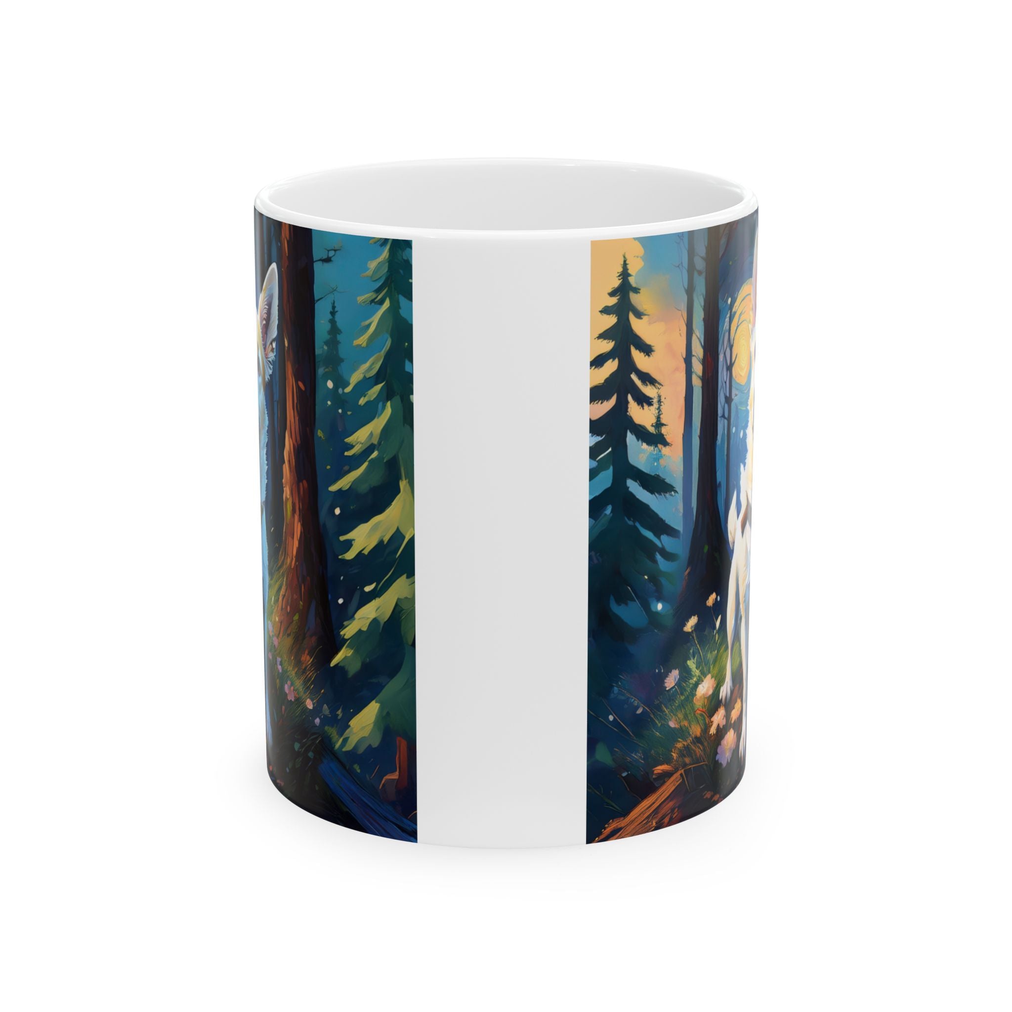 White/Tan Dog Forest Walk Ceramic Mug, (11oz, 15oz)