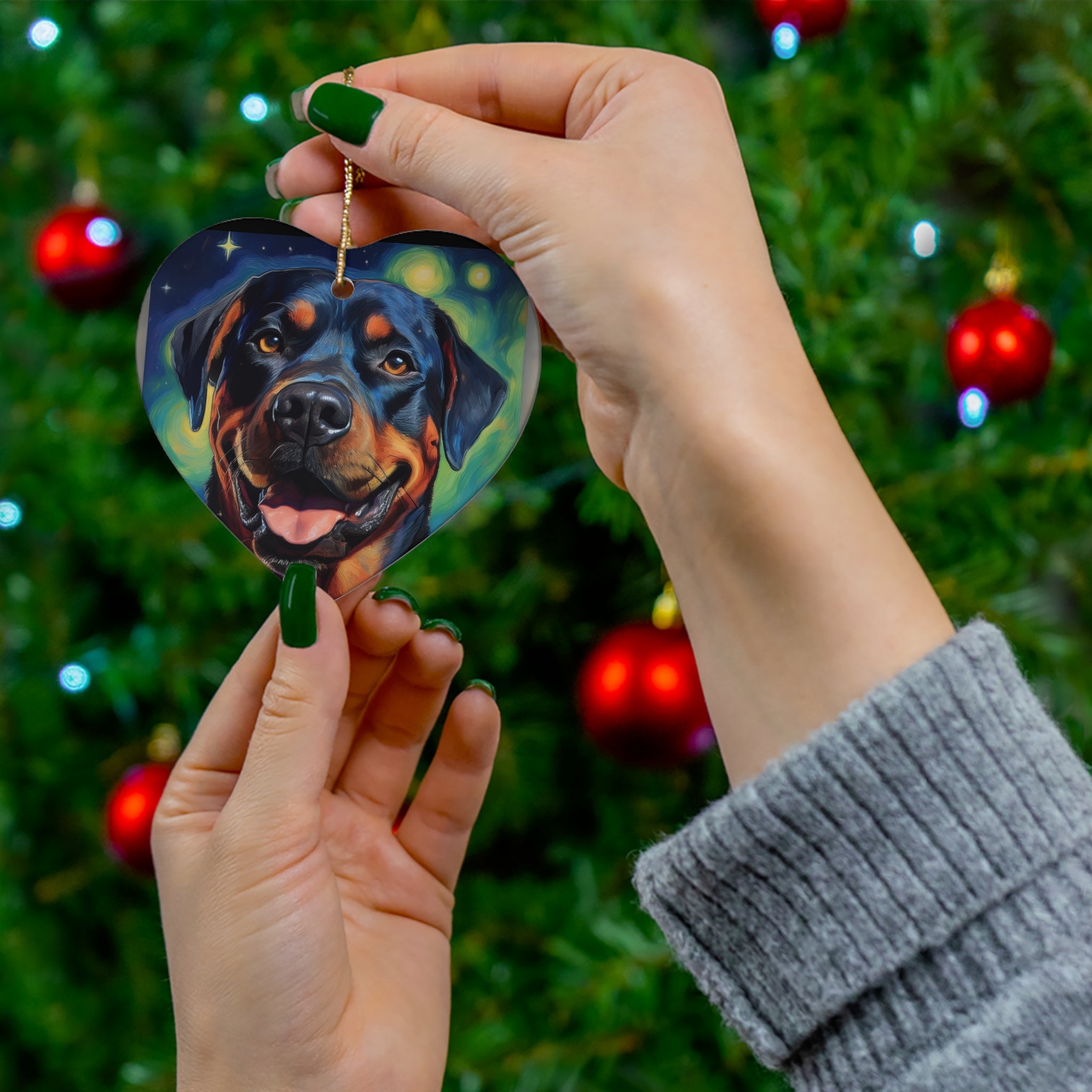 Rottweiler Stary Night Ceramic Ornament