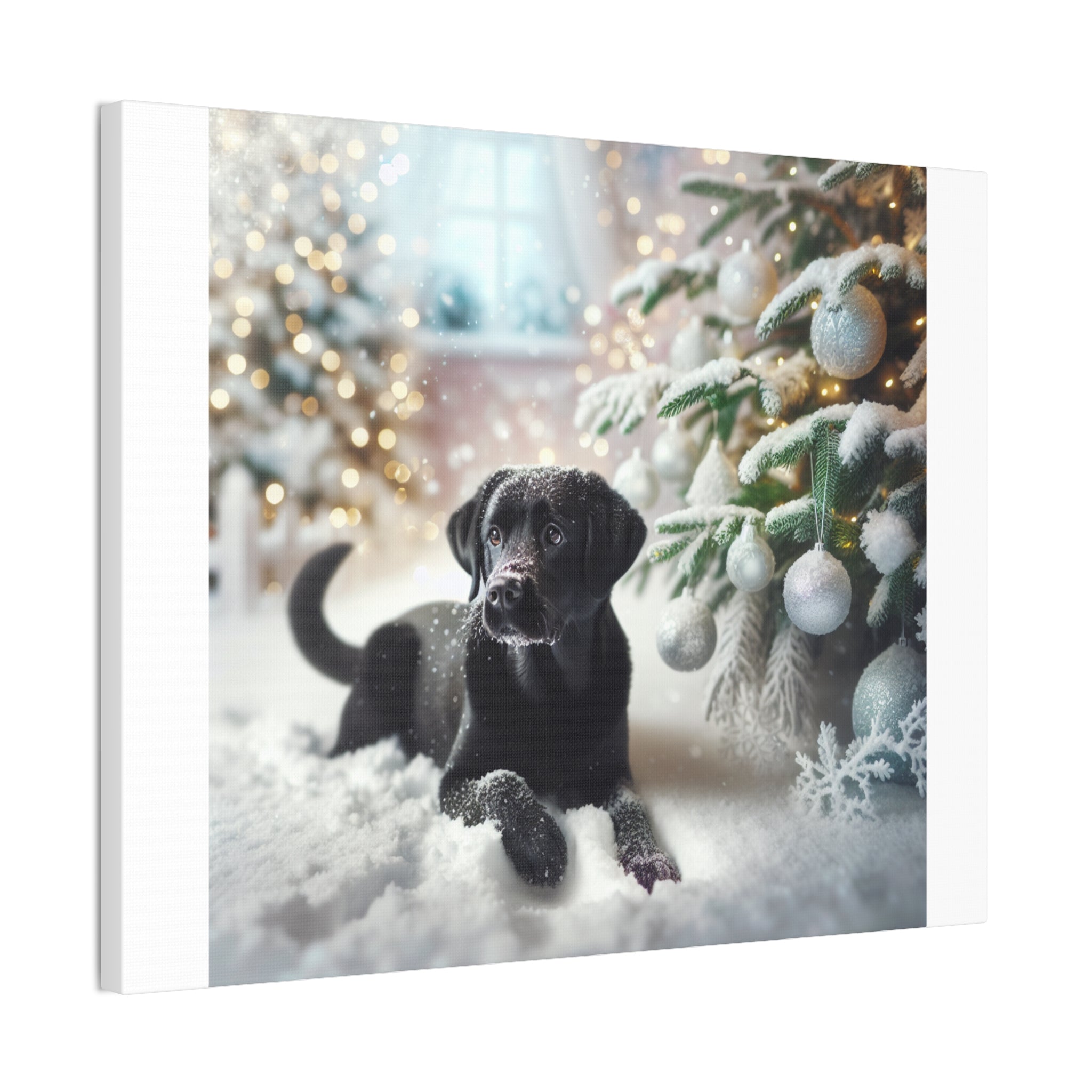 Black Lab Puppy Holiday Canvas Stretched, 0.75"