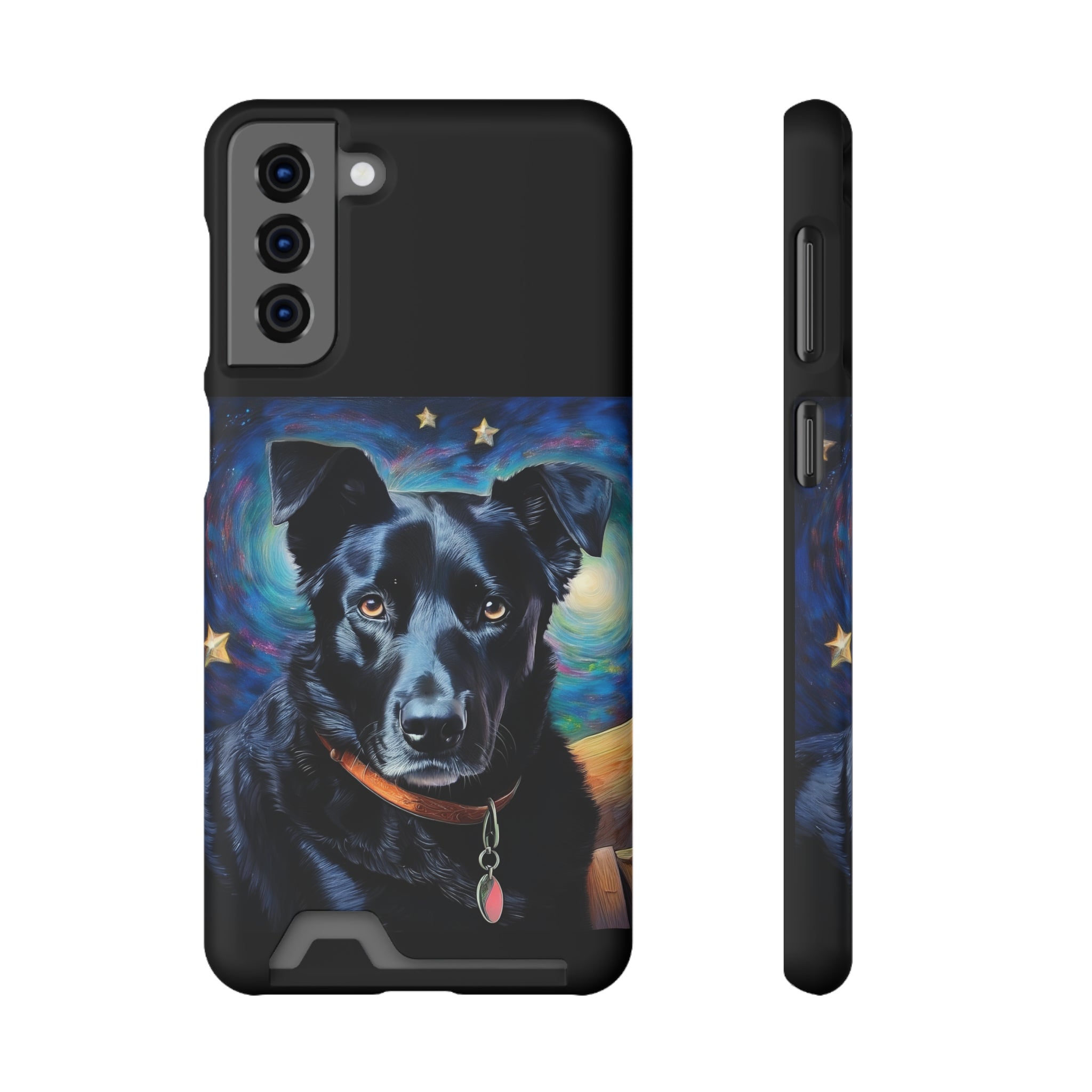 Black Shepherd Lab Stary Night Phone Case with Card Holder