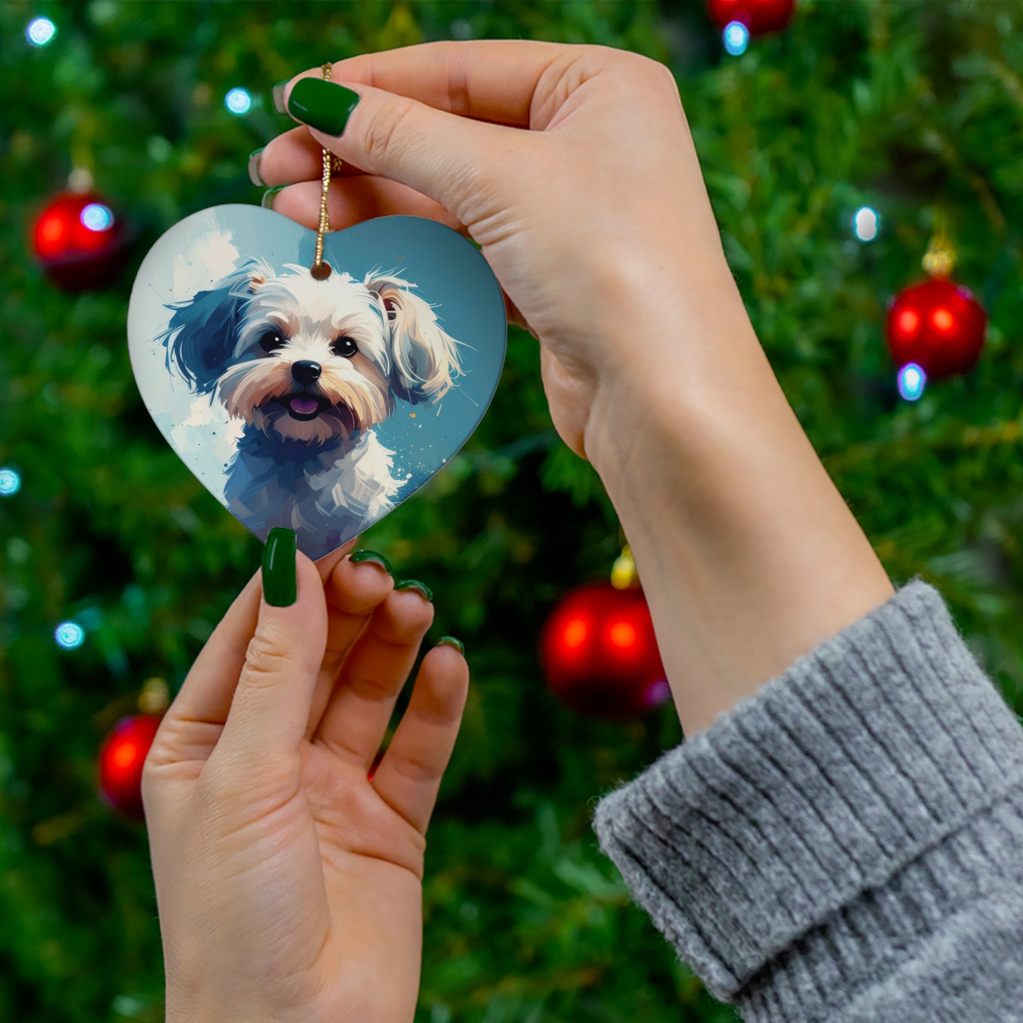 White Frost Yorkie Ceramic Ornament
