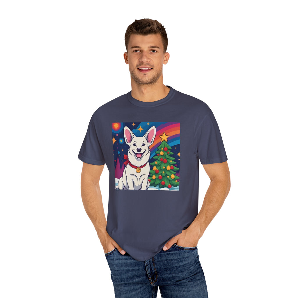 White Corgi Holiday Unisex Garment-Dyed T-shirt