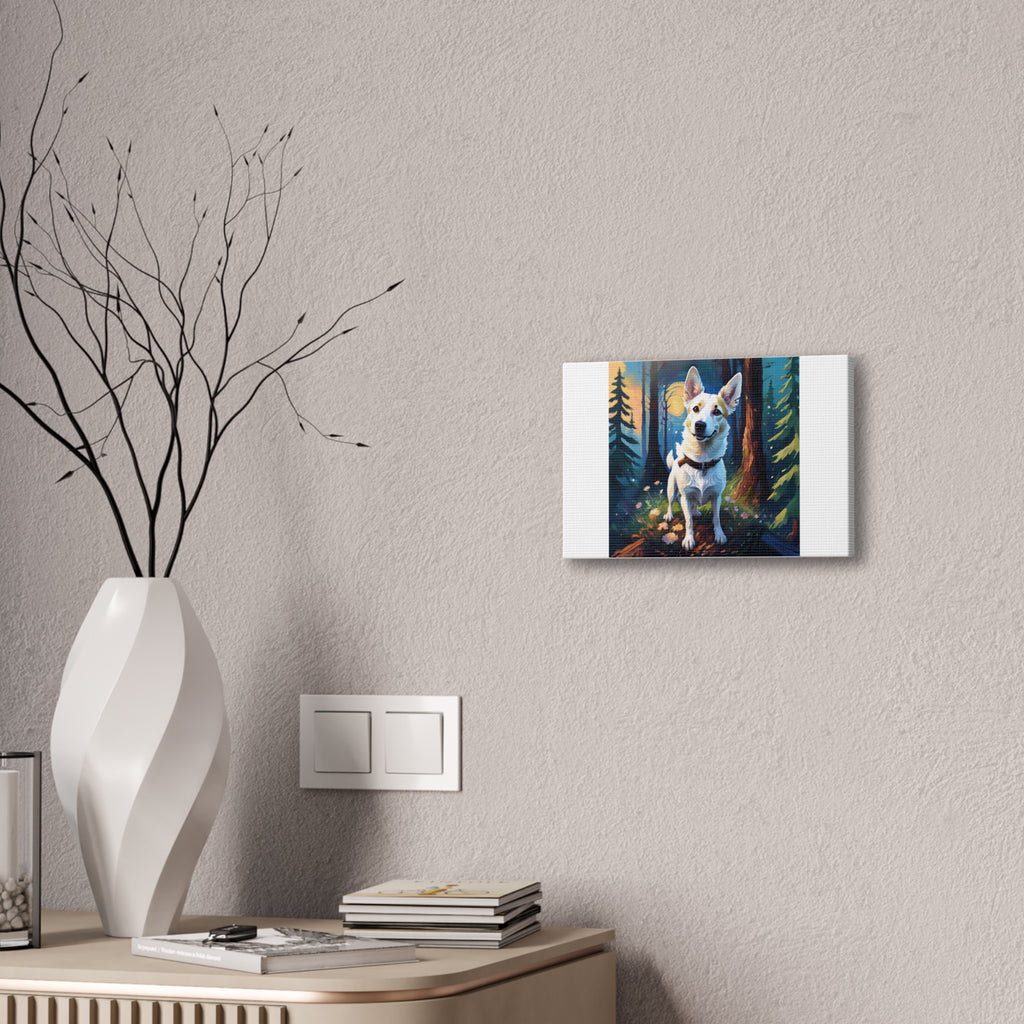 White/Tan Dog Forest Walk Cavas Painting