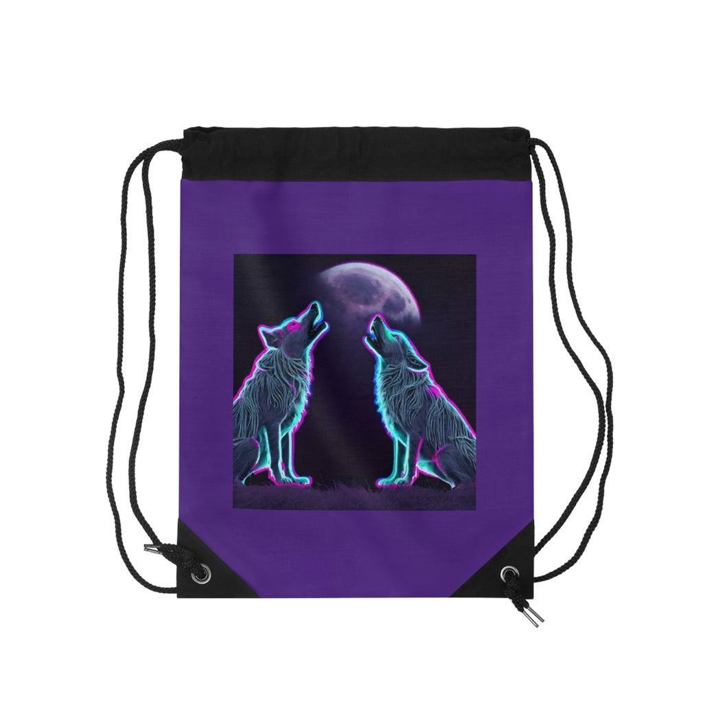 Neon Wolves Howling Drawstring Bag