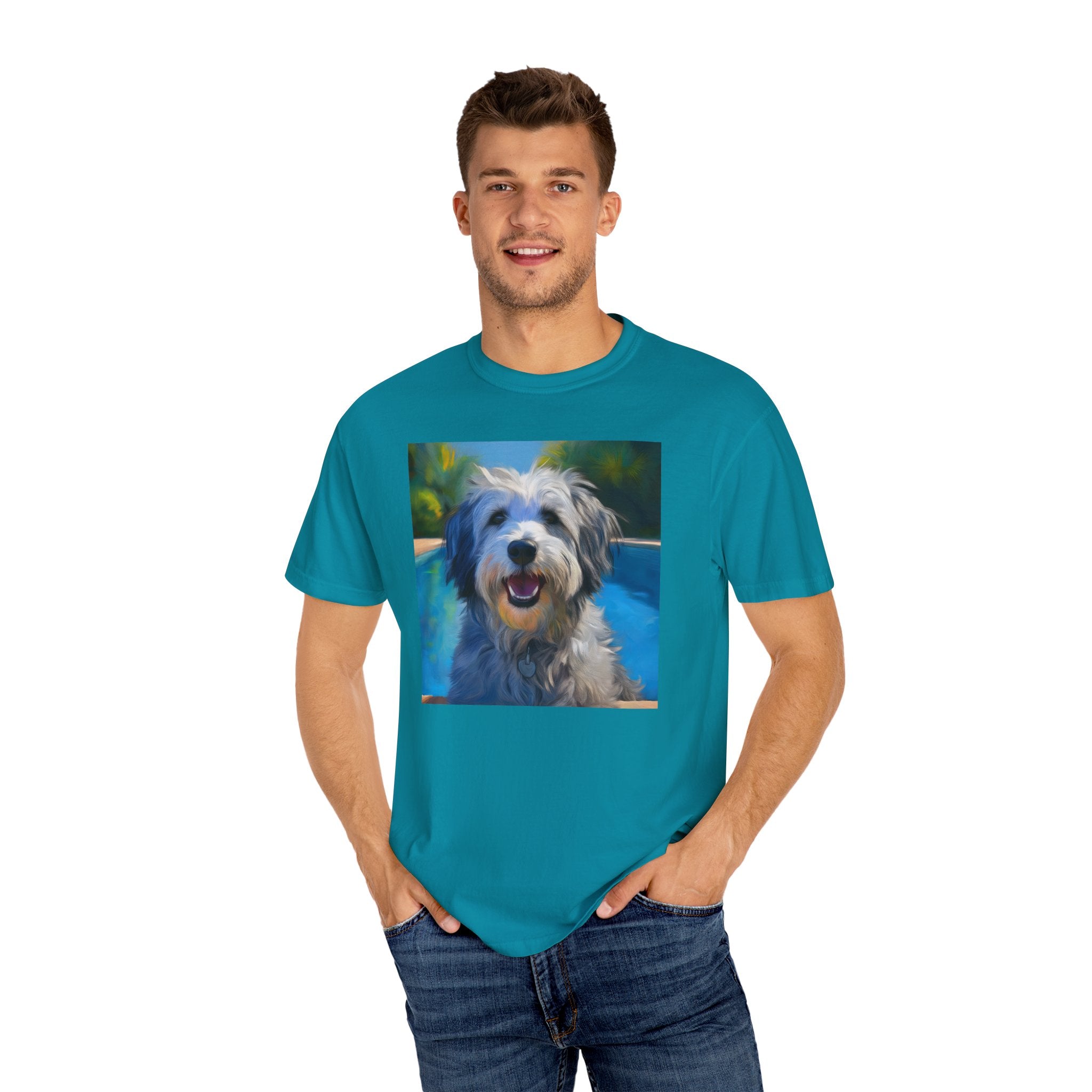 Grey Shaggy Dog Poolside Unisex Garment-Dyed T-shirt