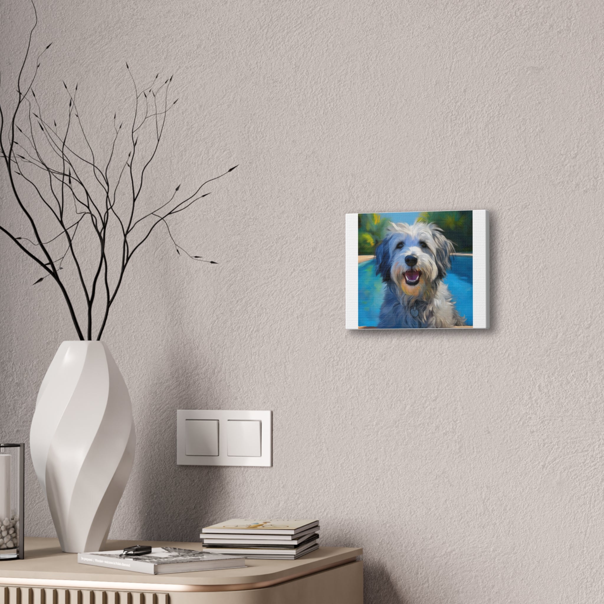 Grey Shaggy Dog Poolside Canvas Stretched, 0.75"