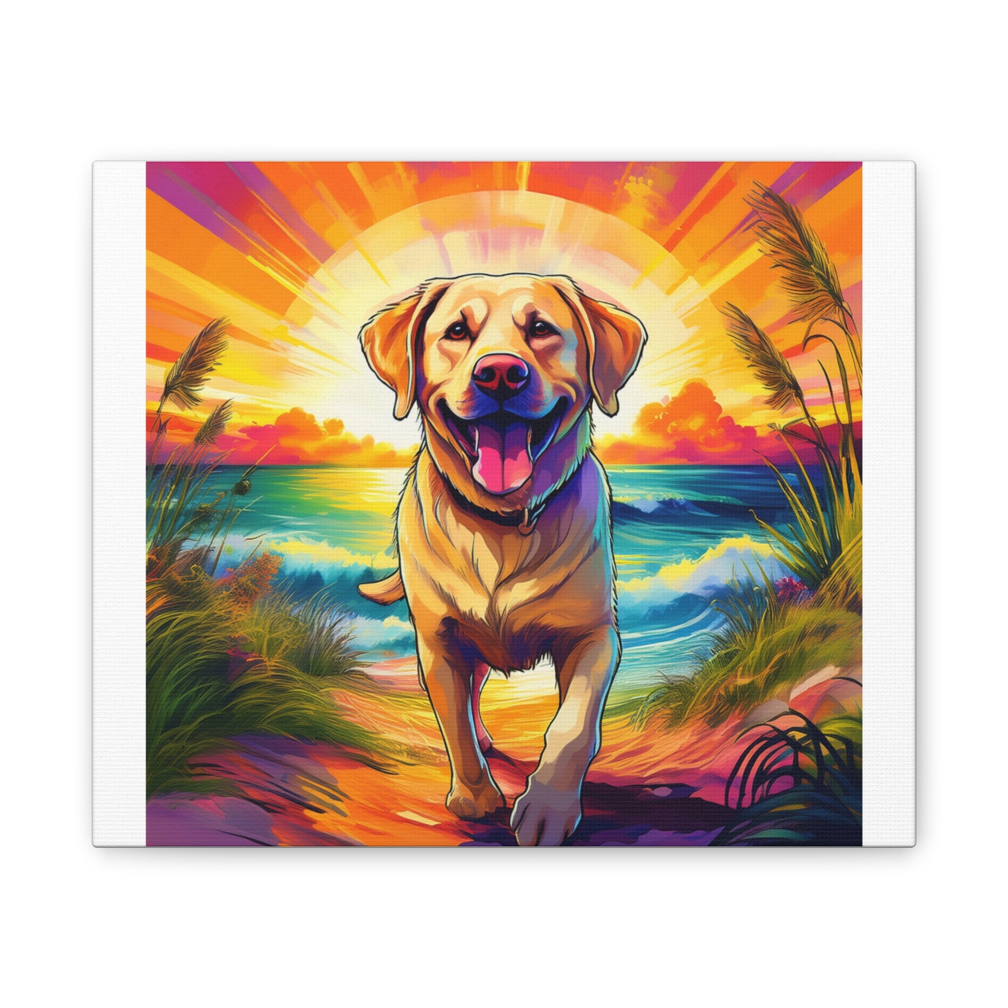 Yellow Lab Sunset Beach Canvas Stretched, 0.75"