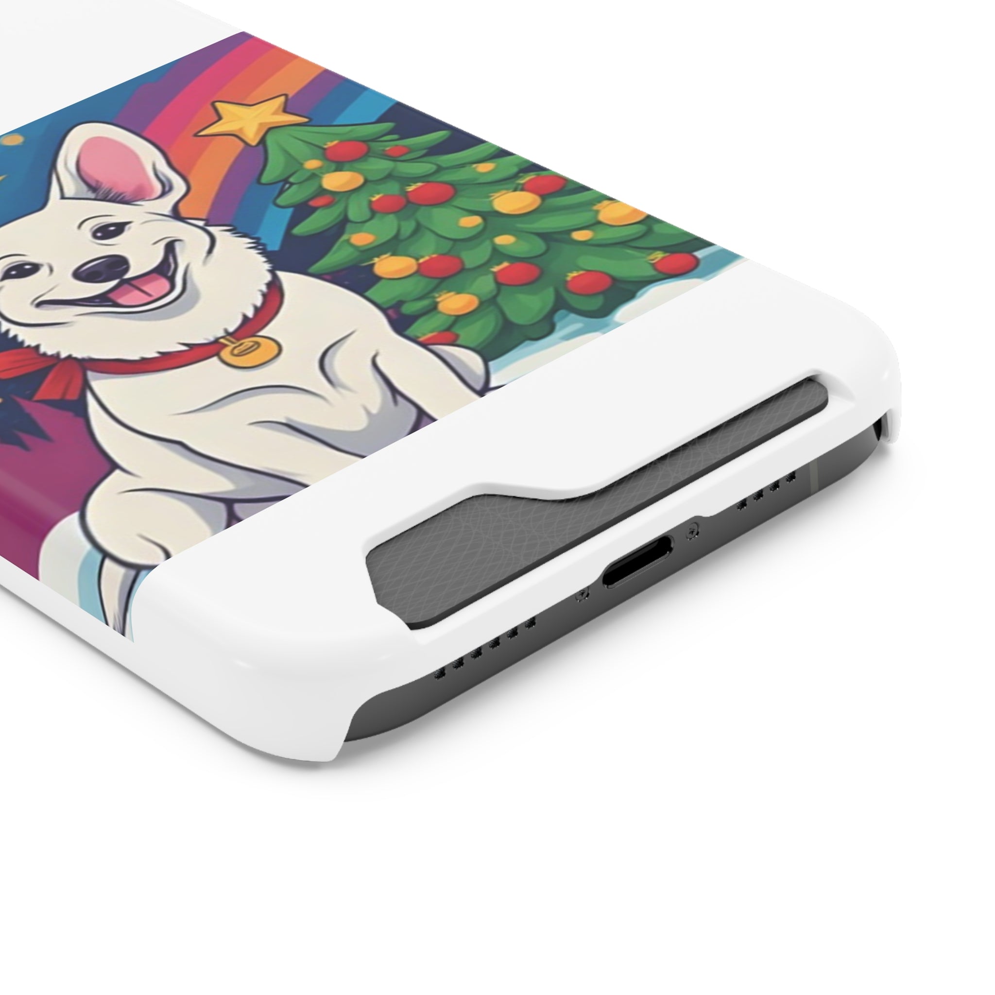 White Corgi Holiday Phone Case with Card Holder
