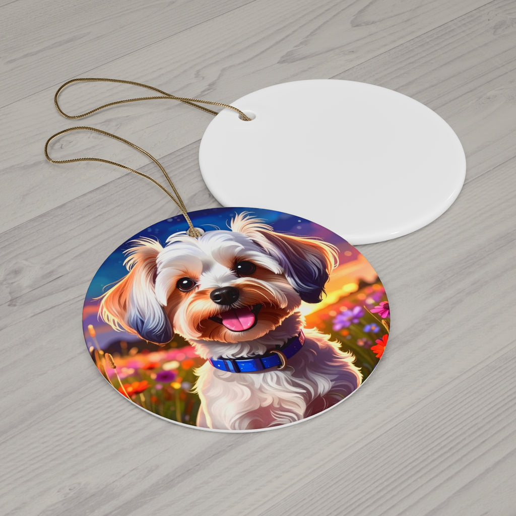 Yorkie Stary Night Ceramic Ornament
