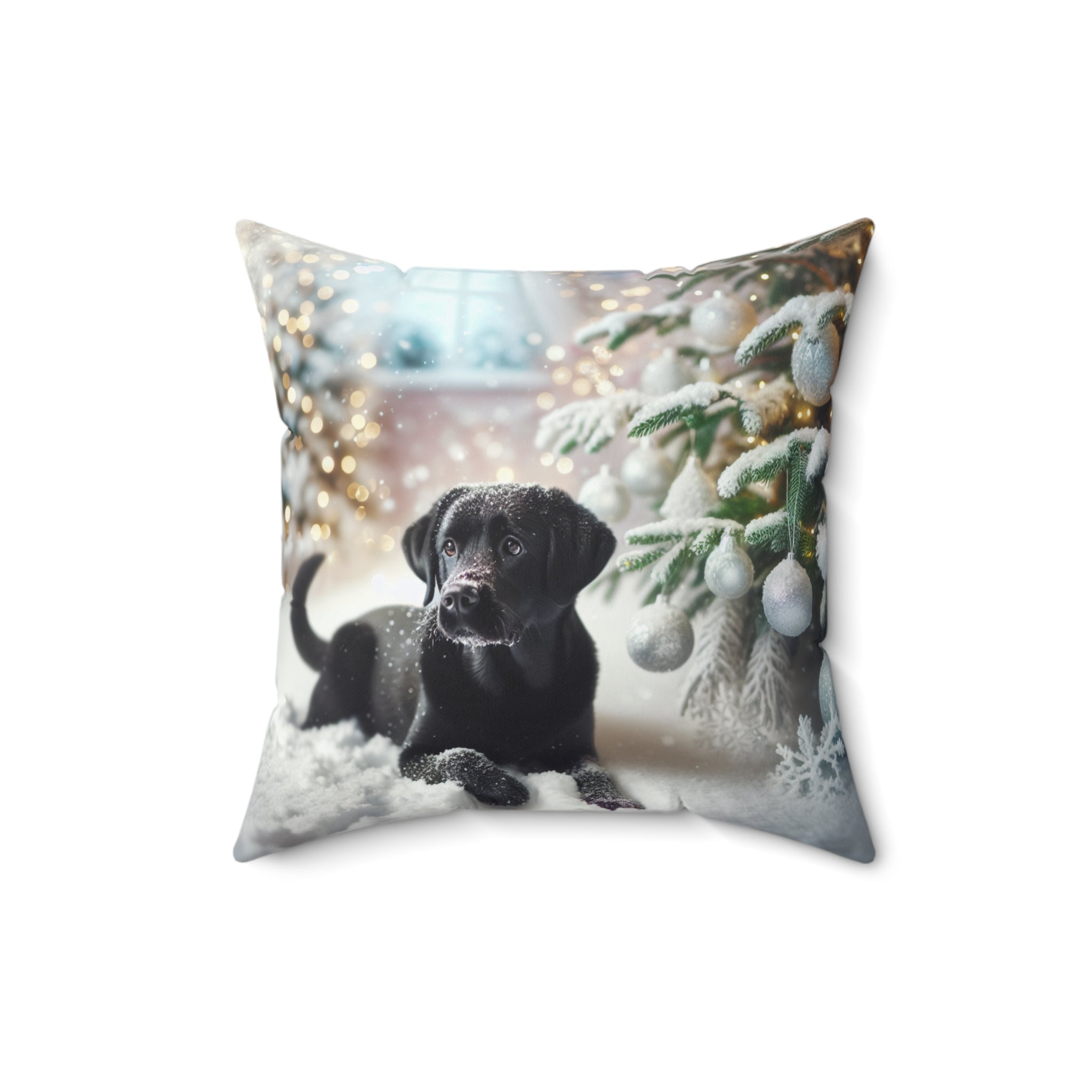 Black Lab Puppy Holiday Polyester Square Pillow