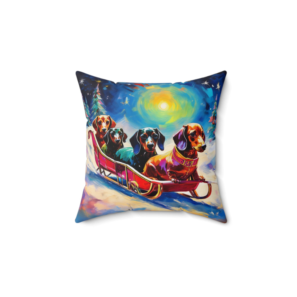 Dachshund Night Sleighride Polyester Square Pillow