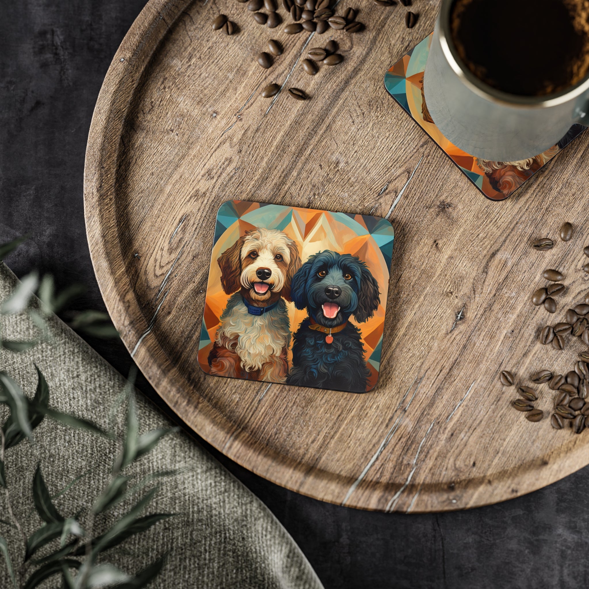 Doodles, Black & Tan Coasters