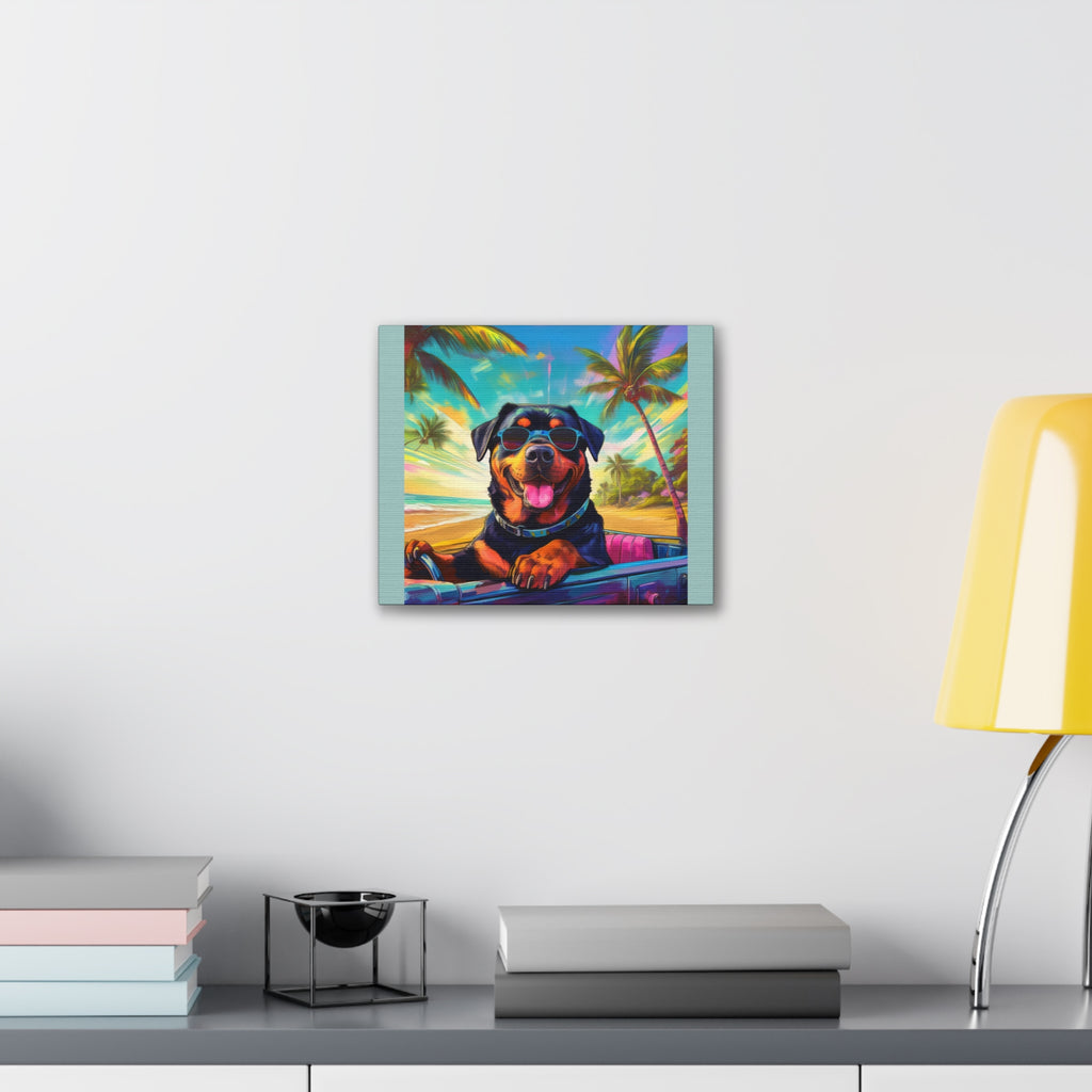 Rottweiler Beach Drive Canvas Painting