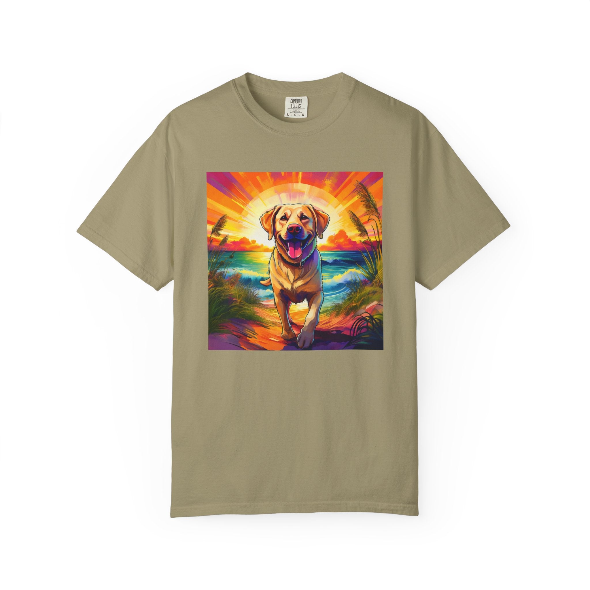 Yellow Lab Sunset Beach Unisex Garment-Dyed T-shirt