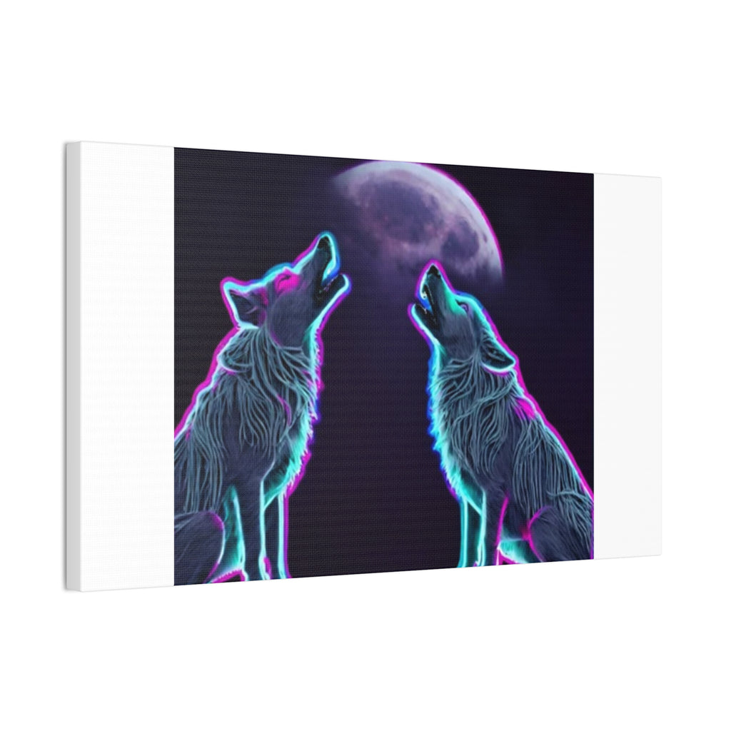 Neon Wolves Howling Canvas Stretched, 0.75"