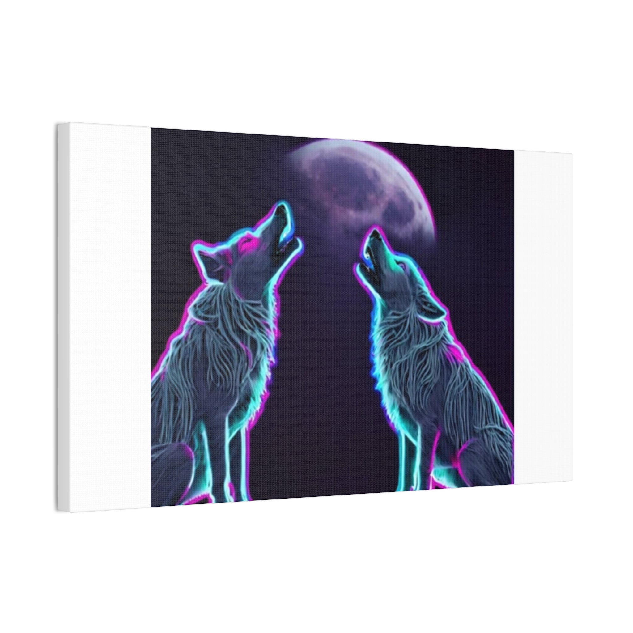 Neon Wolves Howling Canvas Stretched, 0.75"