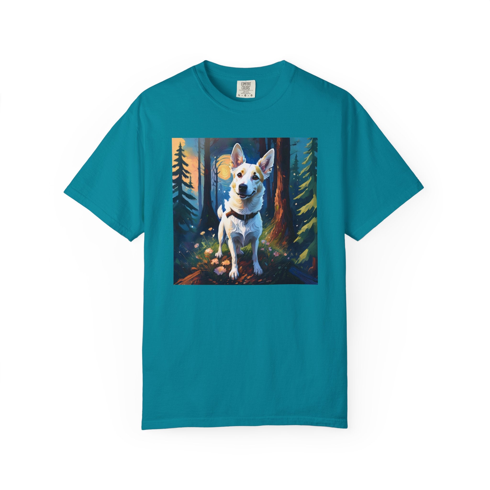 White/Tan Dog Forest Walk Unisex Garment-Dyed T-shirt