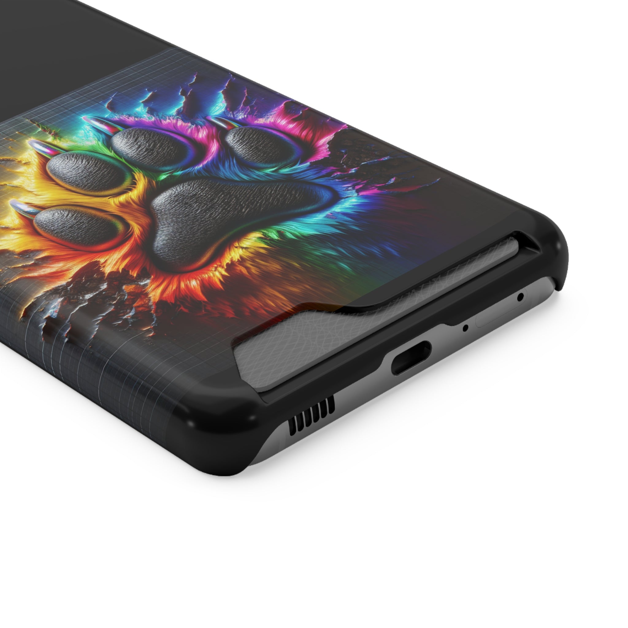 Electric Rainbow Dog Paw Phone Case with Card Holder