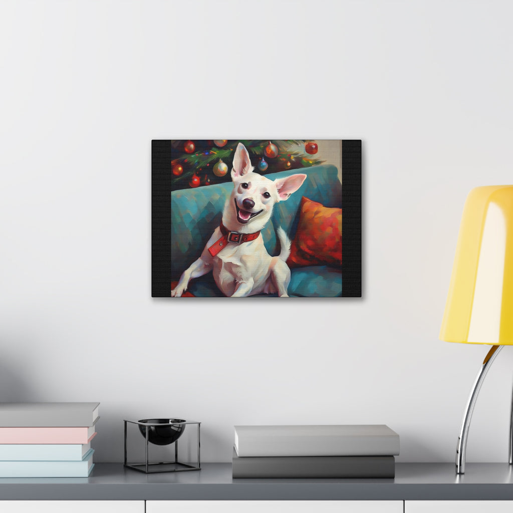 White Corgi Holiday II Canvas Painting