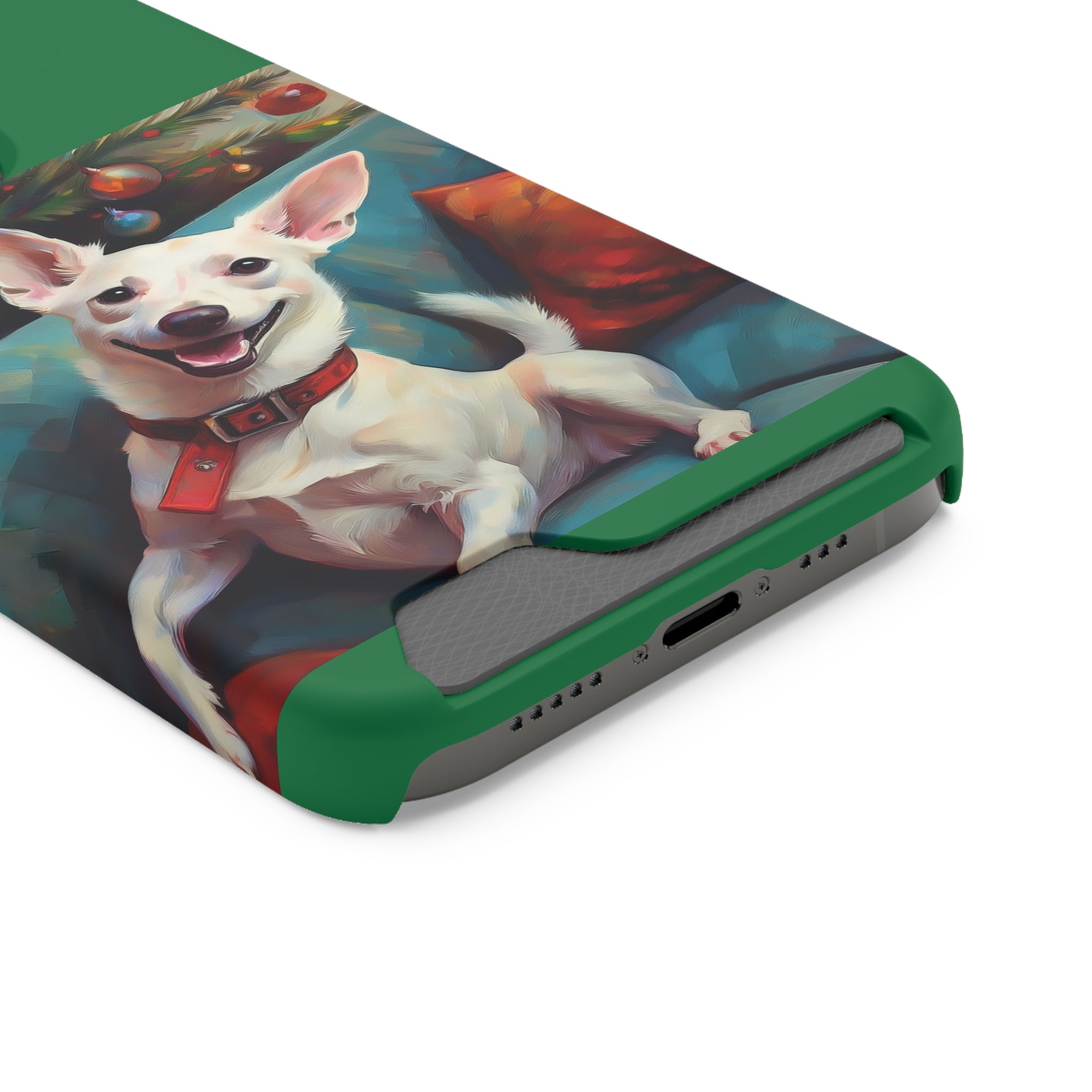 White Corgi Holiday II Phone Case with Card Holder
