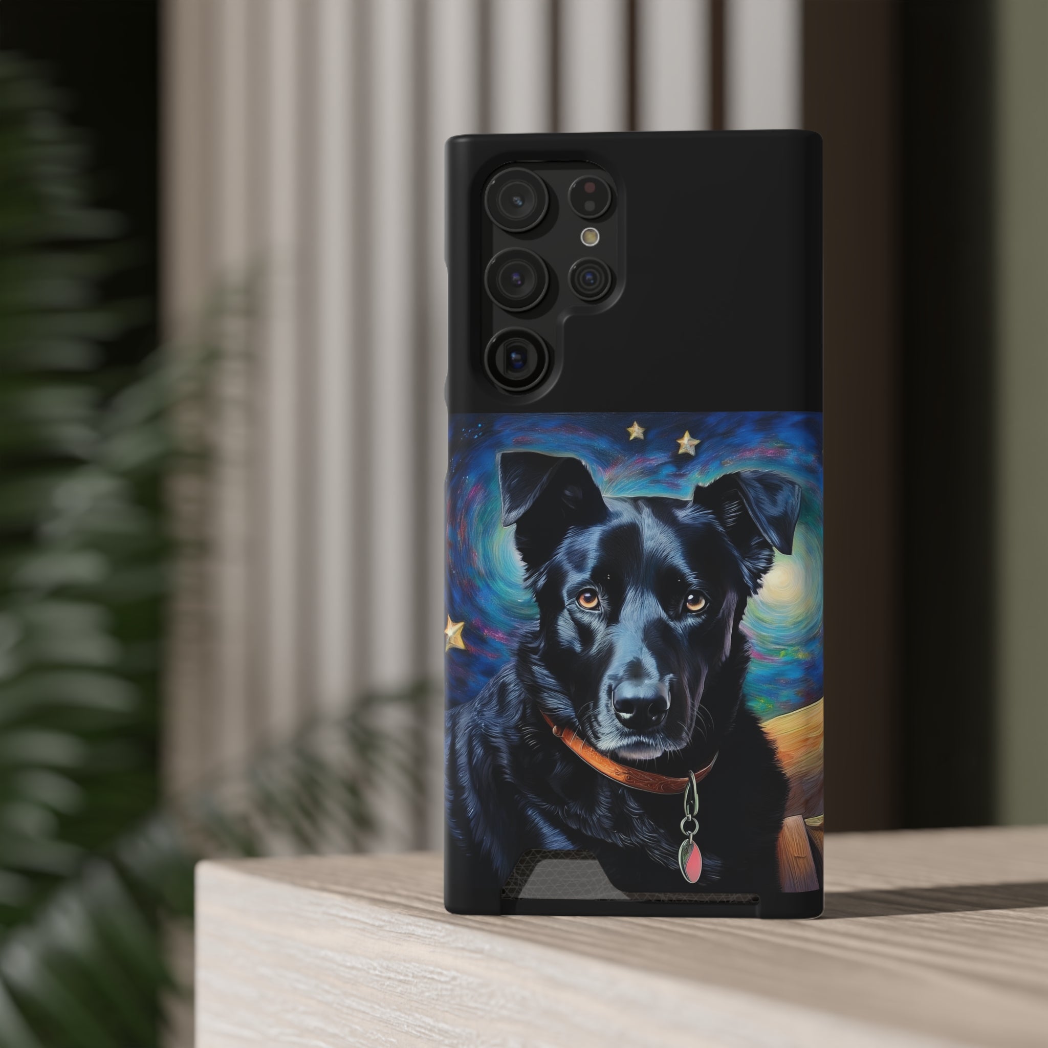 Black Shepherd Lab Stary Night Phone Case with Card Holder