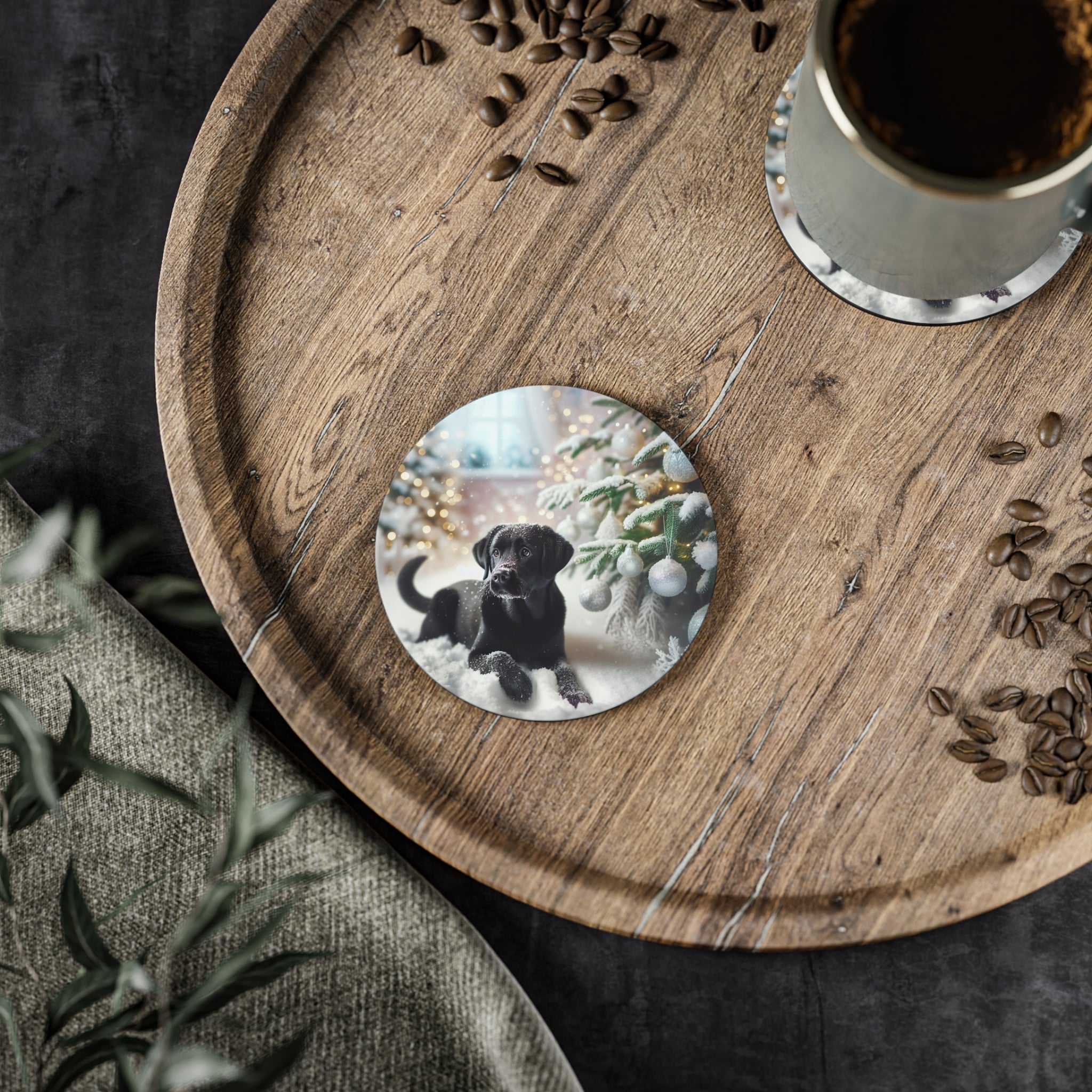 Black Lab Puppy Holiday Coasters