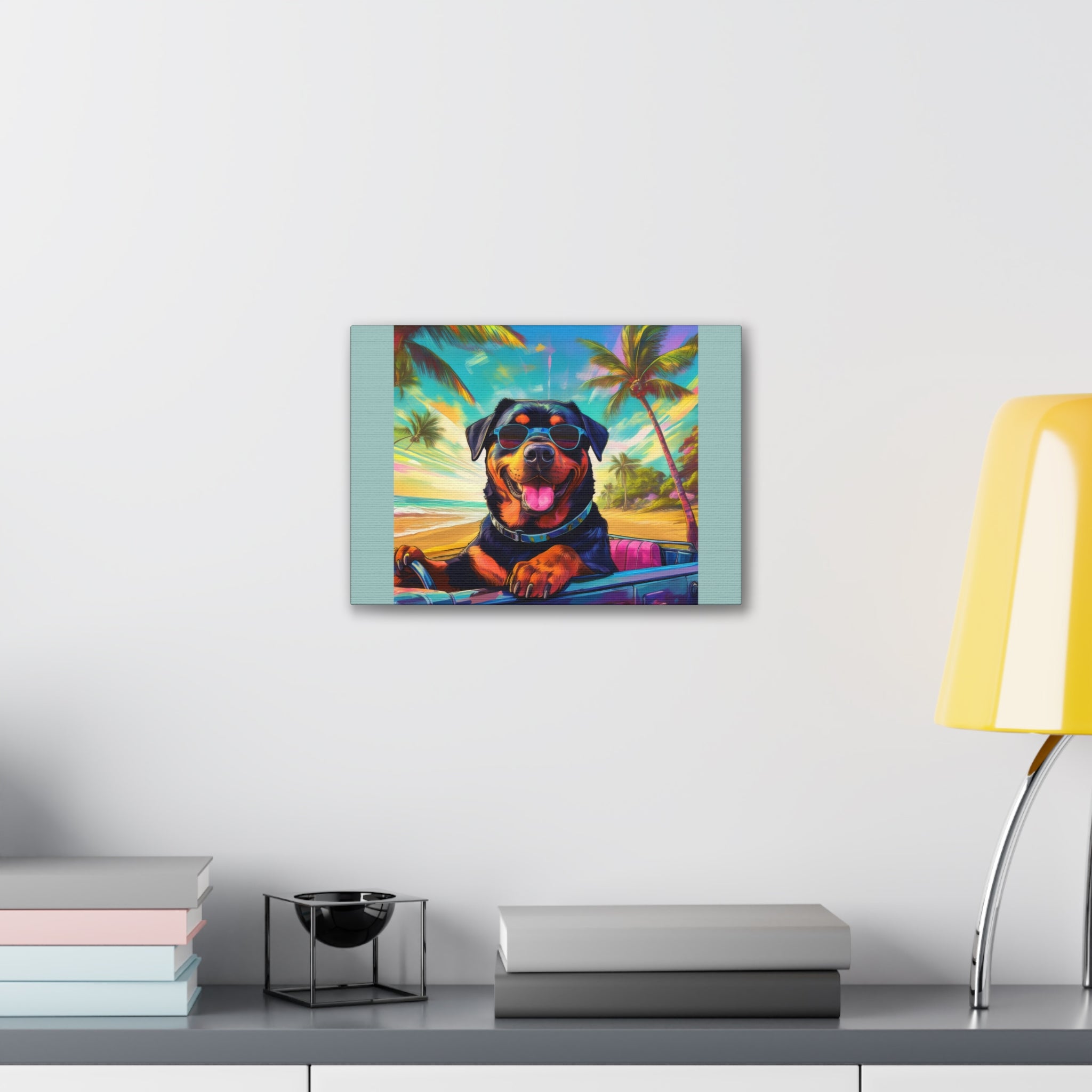 Rottweiler Beach Drive Canvas Painting